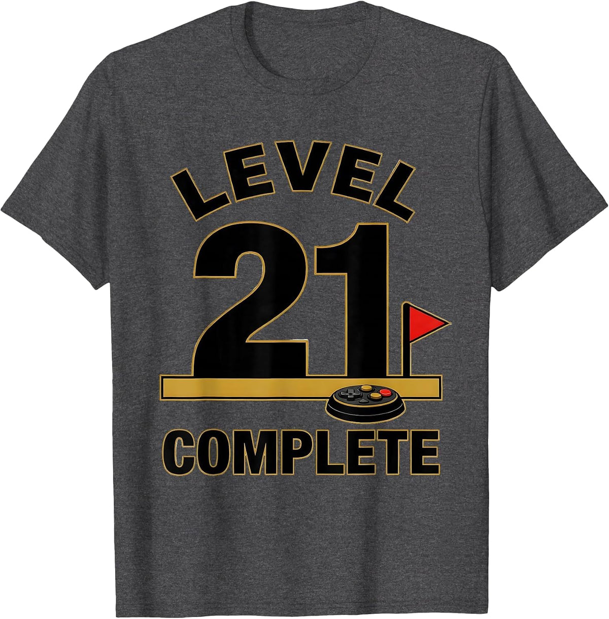 Men's Level 21 Complete Gamer Milestone Birthday Celebration T-Shirt - Dark Heather Grey