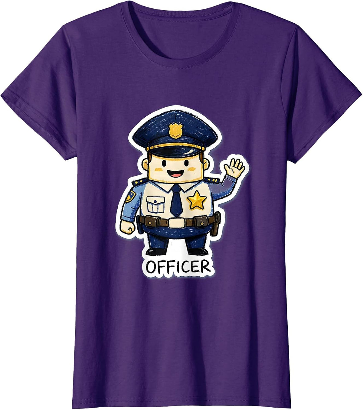 Women's OFFICER Naive Kidcore Halloween Police Costume T-Shirt - Purple