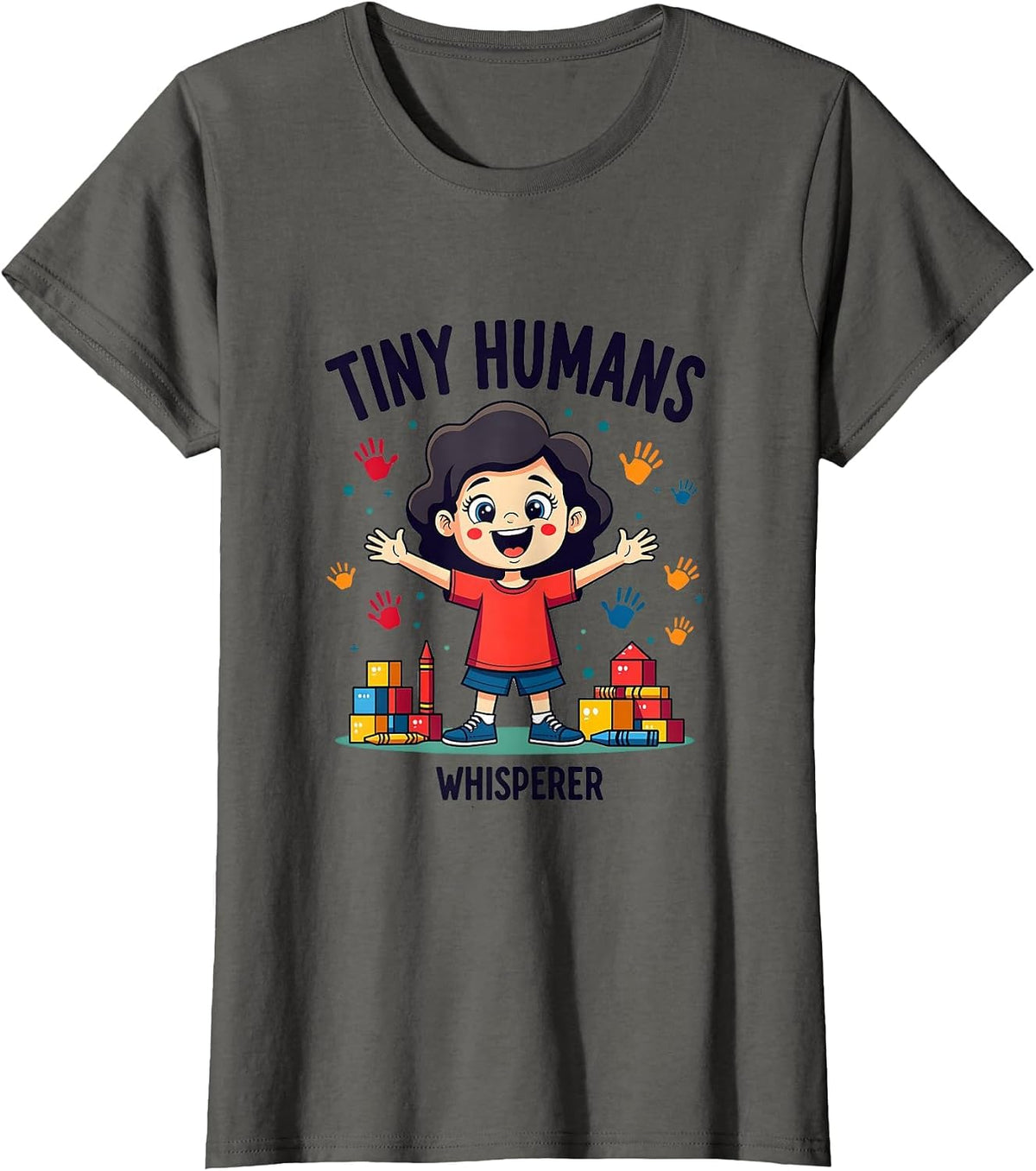 Tiny Humans Whisperer Daycare Teacher Design T-Shirt - Asphalt Grey