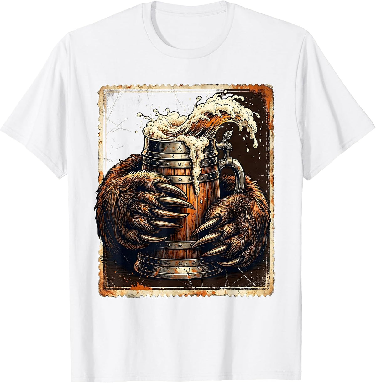 Men's Oktoberfest Bear Paw Beer Stein Graphic T-Shirt - White