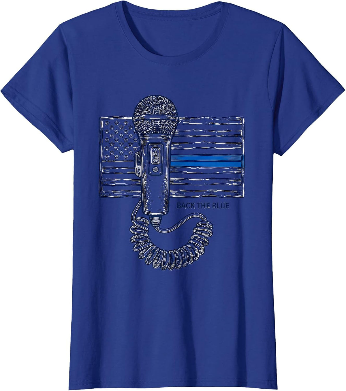 Back The Blue Thin Blue Line Police Support American Flag T-Shirt, Women, Royal Blue, 3X-Large - As Pictured