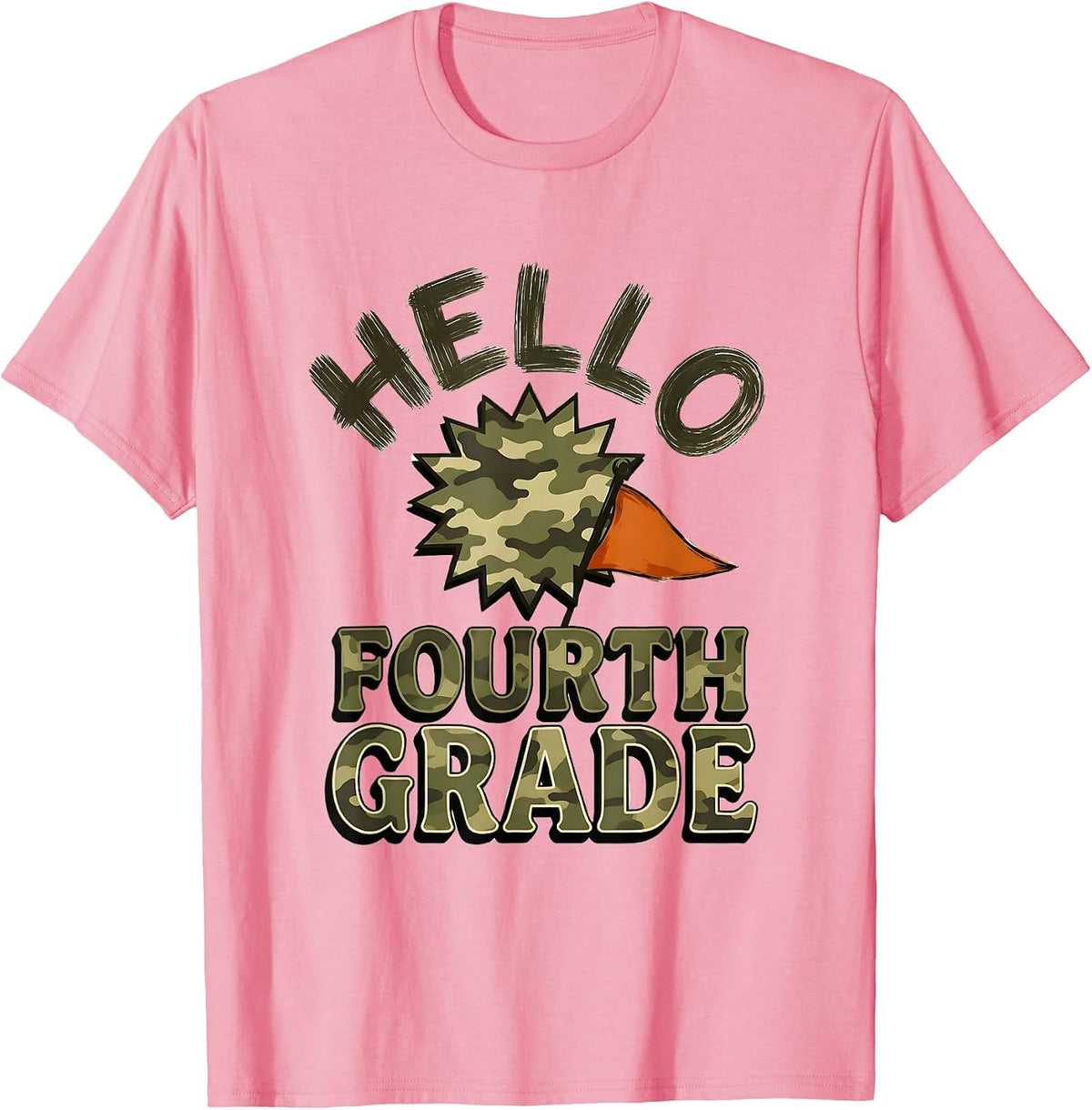 Men's Hello Fourth Grade Camo Back To School Teacher Boys T-Shirt - Pink
