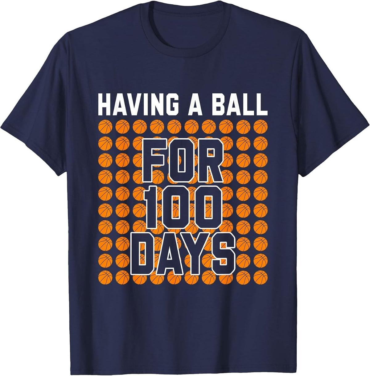 100 Days of School Basketball 100th Day Balls for Boys T-Shirt - Navy Blue