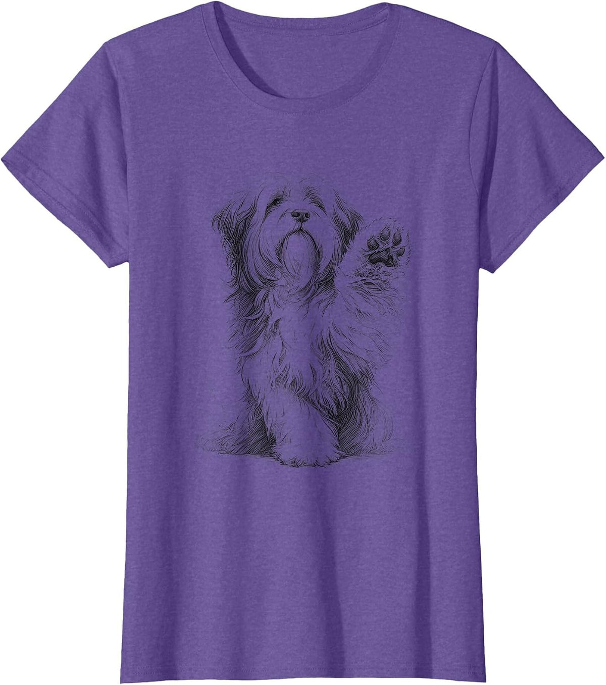 Tibetan Terrier Dog Paw Design T-Shirt - Purple Heather
