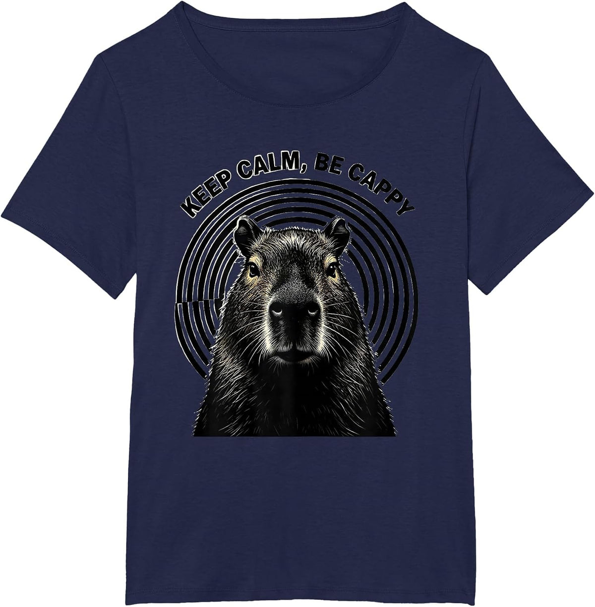Women's Keep Calm Be Cappy Funny Capybara Meme Animal Humor T-Shirt - Navy Blue