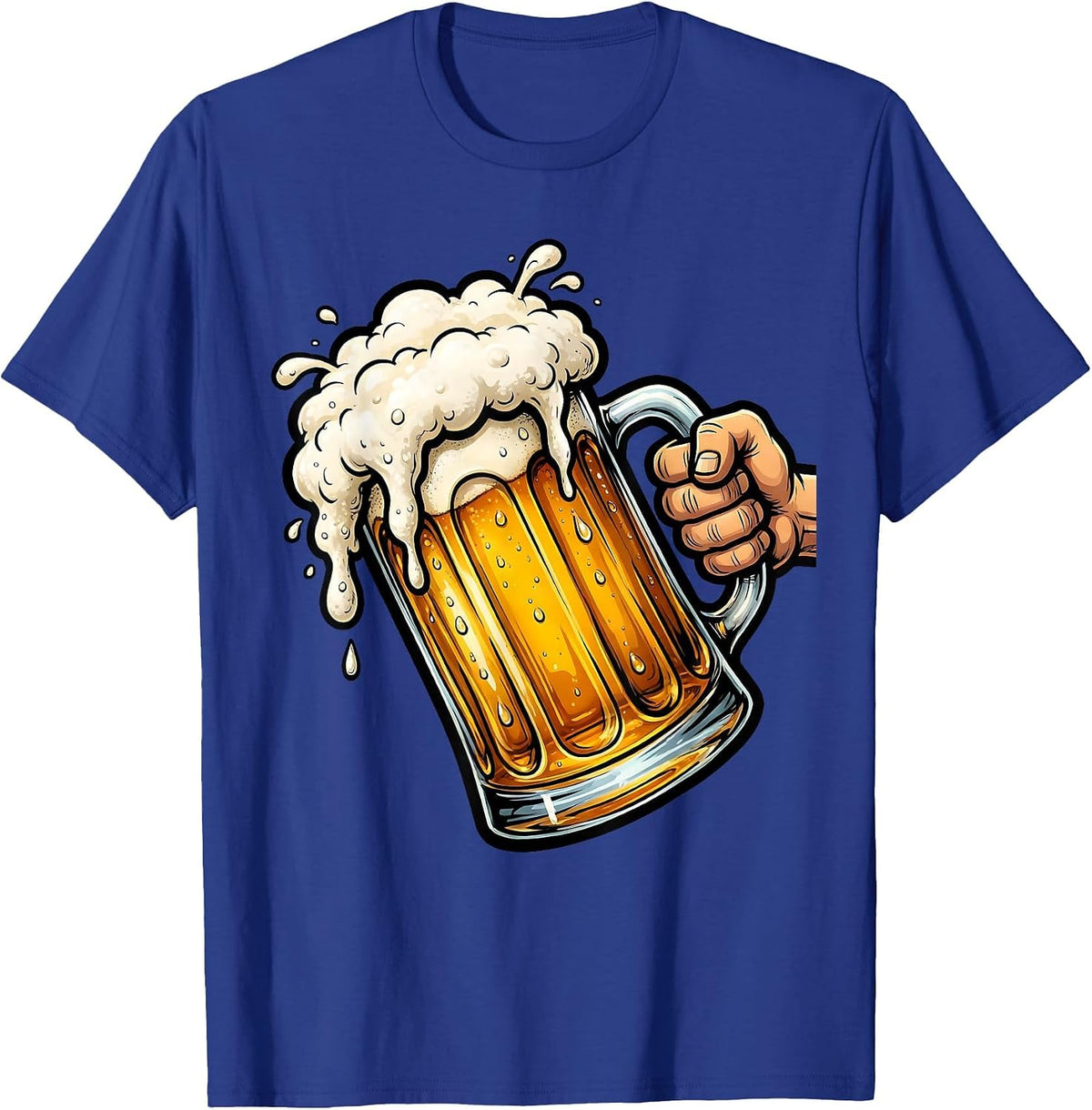Cold Beer Mug Overflowing Foam Graphic Design T-Shirt - Royal Blue