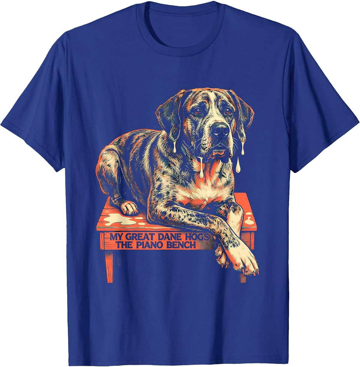 Men's My Great Dane Hogs The Piano Bench Funny Dog Owner Breed T-Shirt - Royal Blue