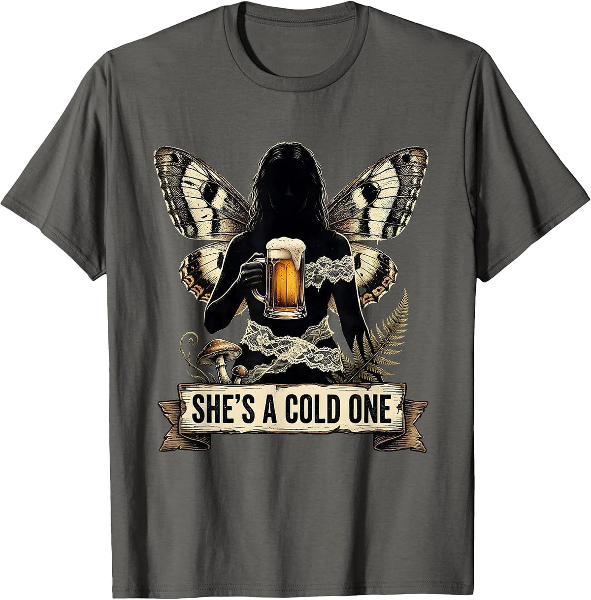 Men's She's a Cold One Beer Lover Graphic Design T-Shirt - Asphalt Grey
