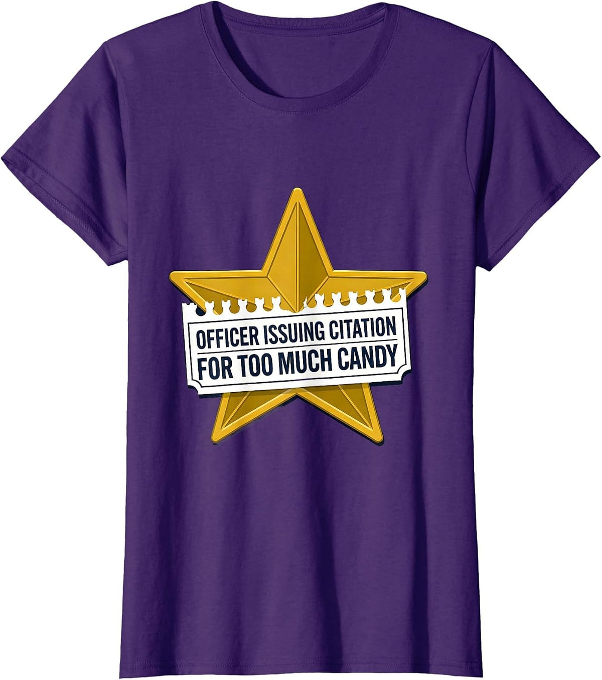 Women's OFFICER ISSUING CITATION FOR TOO MUCH CANDY Halloween Police T-Shirt - Purple