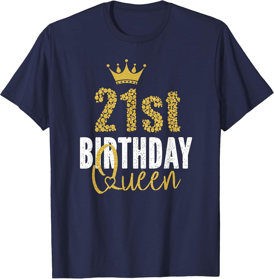 21st Birthday Queen 21 Years Old Party Ideas for Girl T-Shirt - Navy Blue