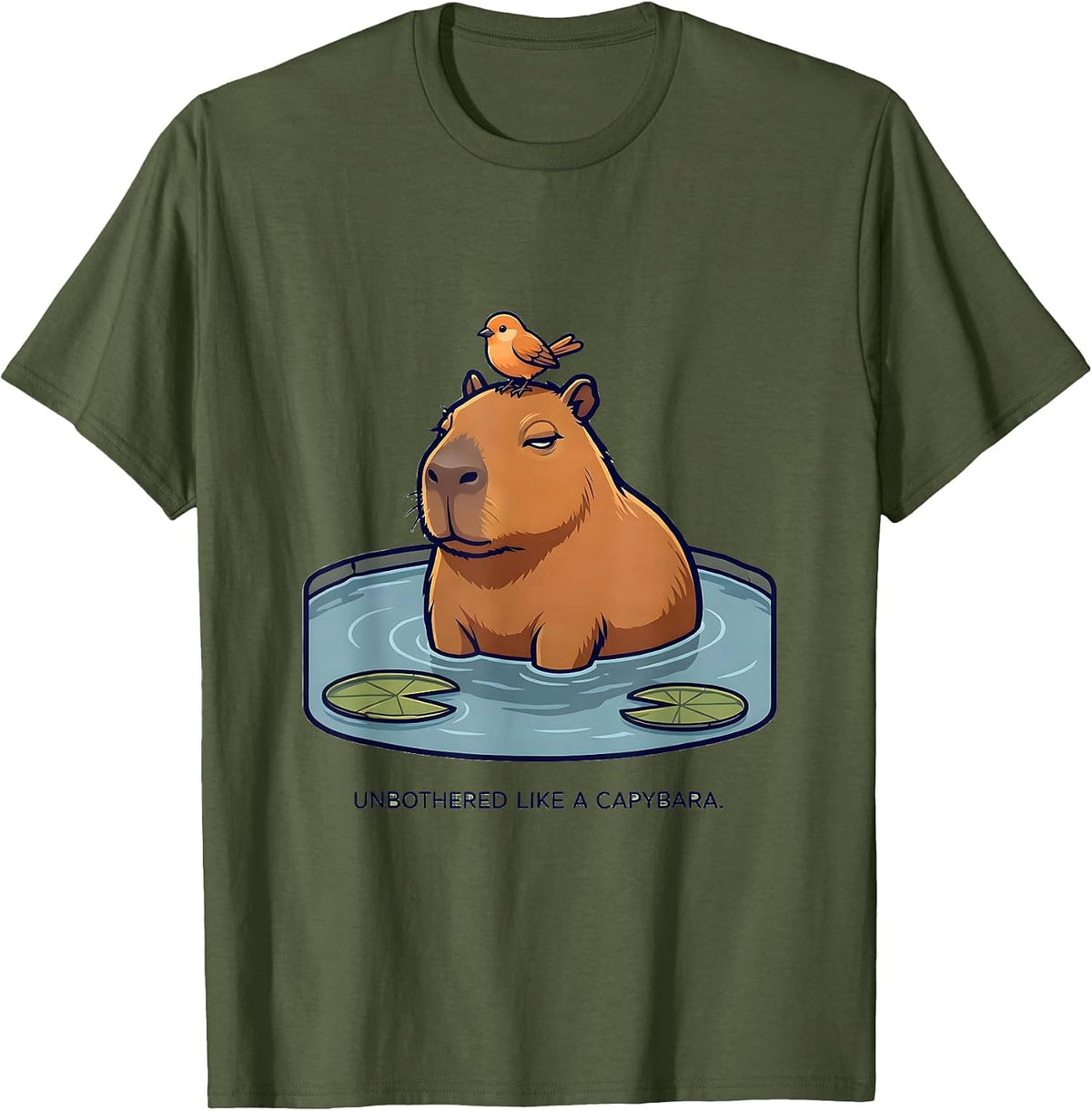 Men's Unbothered Like a Capybara Funny Animal Design T-Shirt - Olive Green