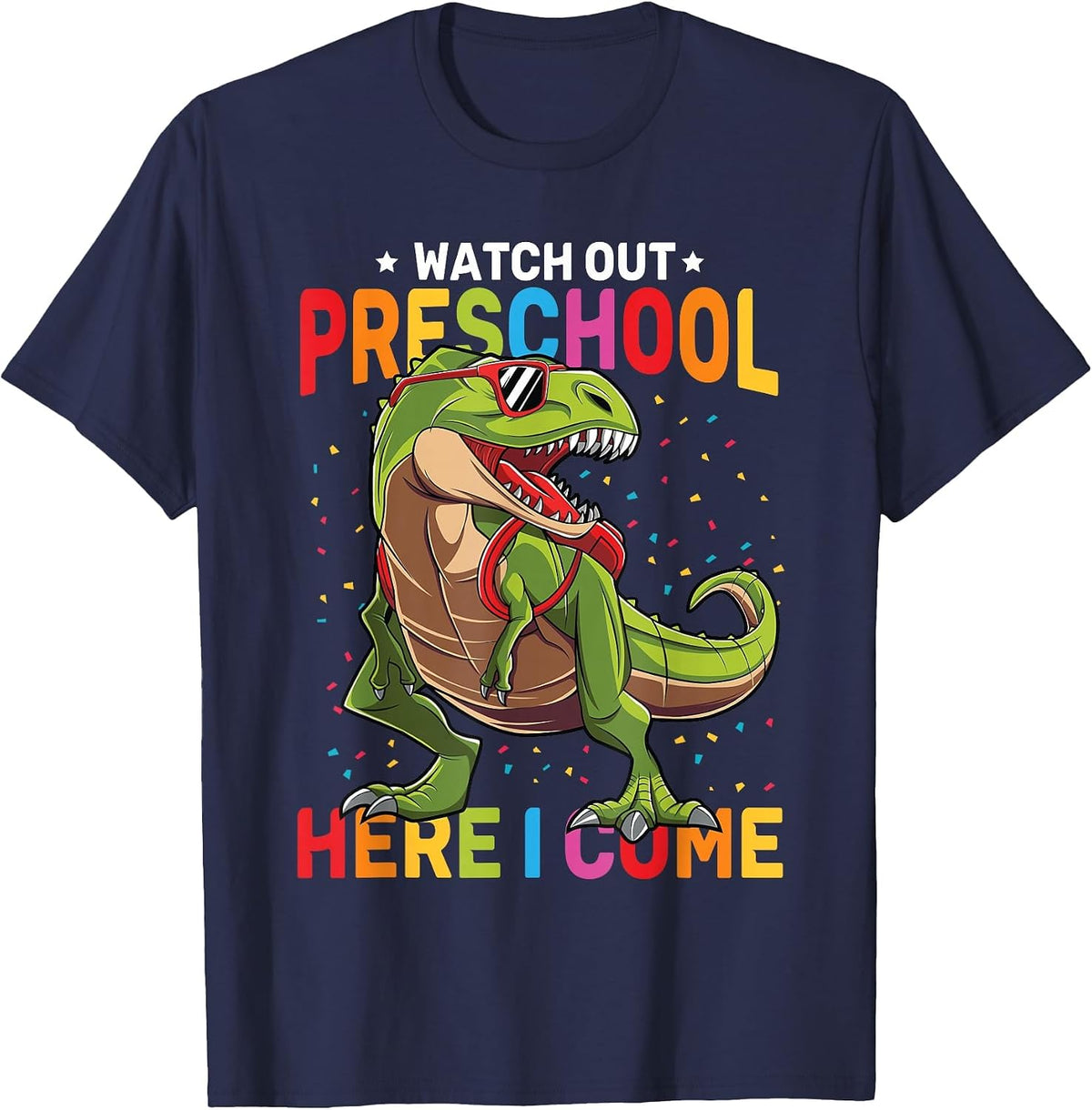 Watch Out Preschool Here I Come Dinosaur Back to School Boys T-Shirt - Navy Blue