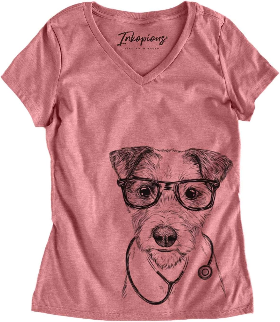 Inkopious Medical Bogart the Parsons Russell Terrier Dog Triblend T-Shirt - Dusty Rose V-neck
