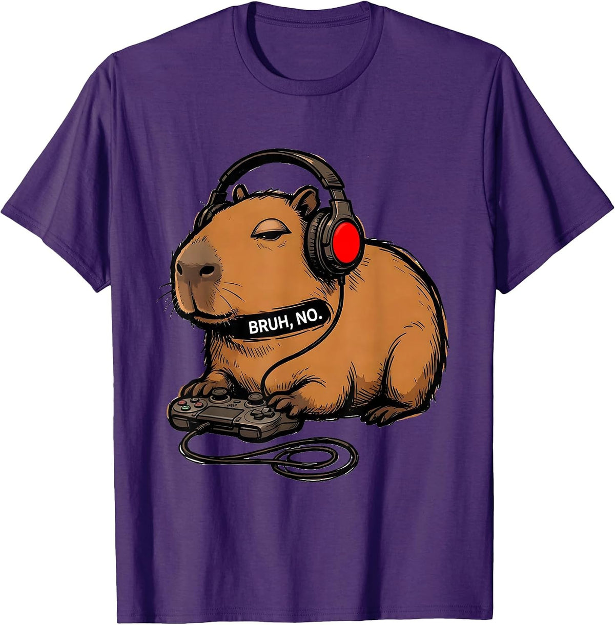Bruh, No. Funny Capybara Gamer Meme Video Games T-Shirt - Purple