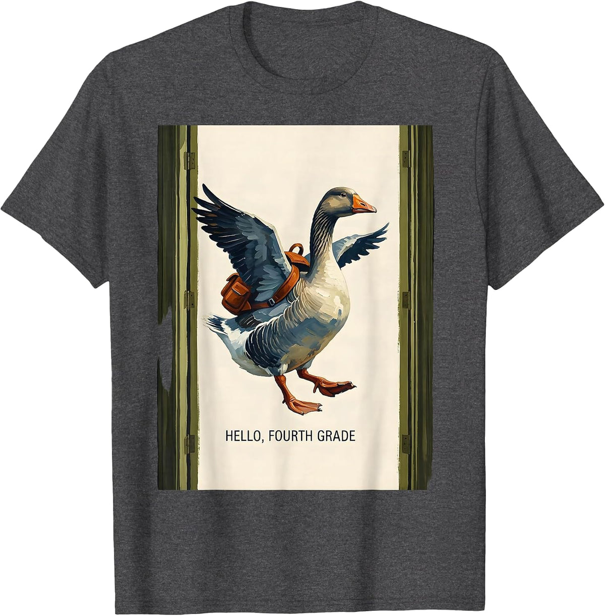 Hello, Fourth Grade Cute Goose Teacher Back To School Gift T-Shirt - Dark Heather Grey