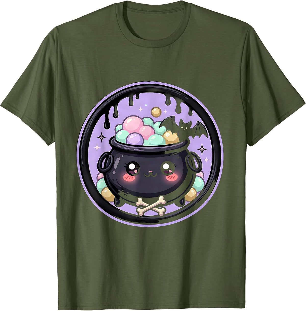 Overflowing Ale Cauldron Craft Beer Illustration T-Shirt - Olive Green