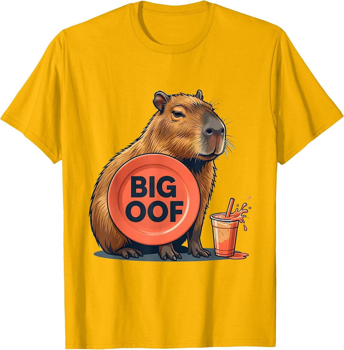 Men's Big Oof Funny Capybara Animal Meme Humor T-Shirt - Golden Yellow