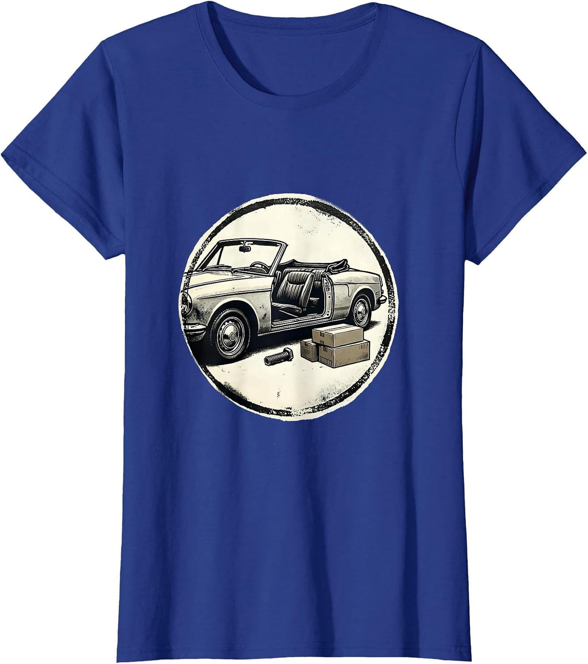 Women's Sealed Stamp Convertible Car Enthusiast Mechanic Humor T-Shirt - Royal Blue