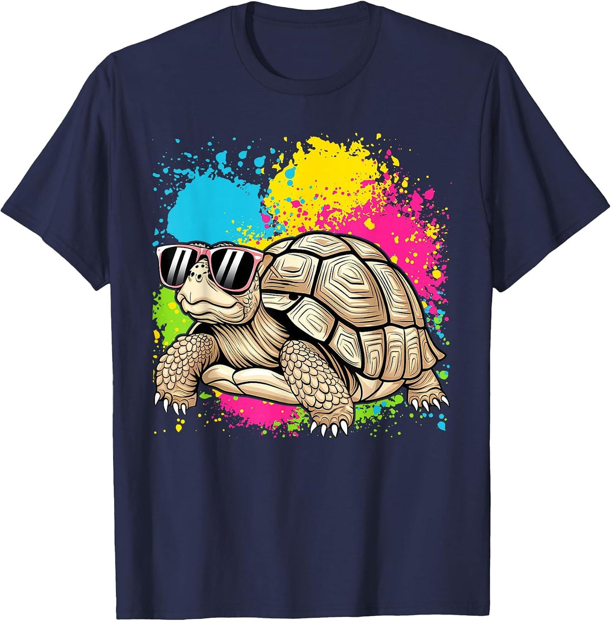 Sulcata Tortoise with Sunglasses T-Shirt - Navy Blue