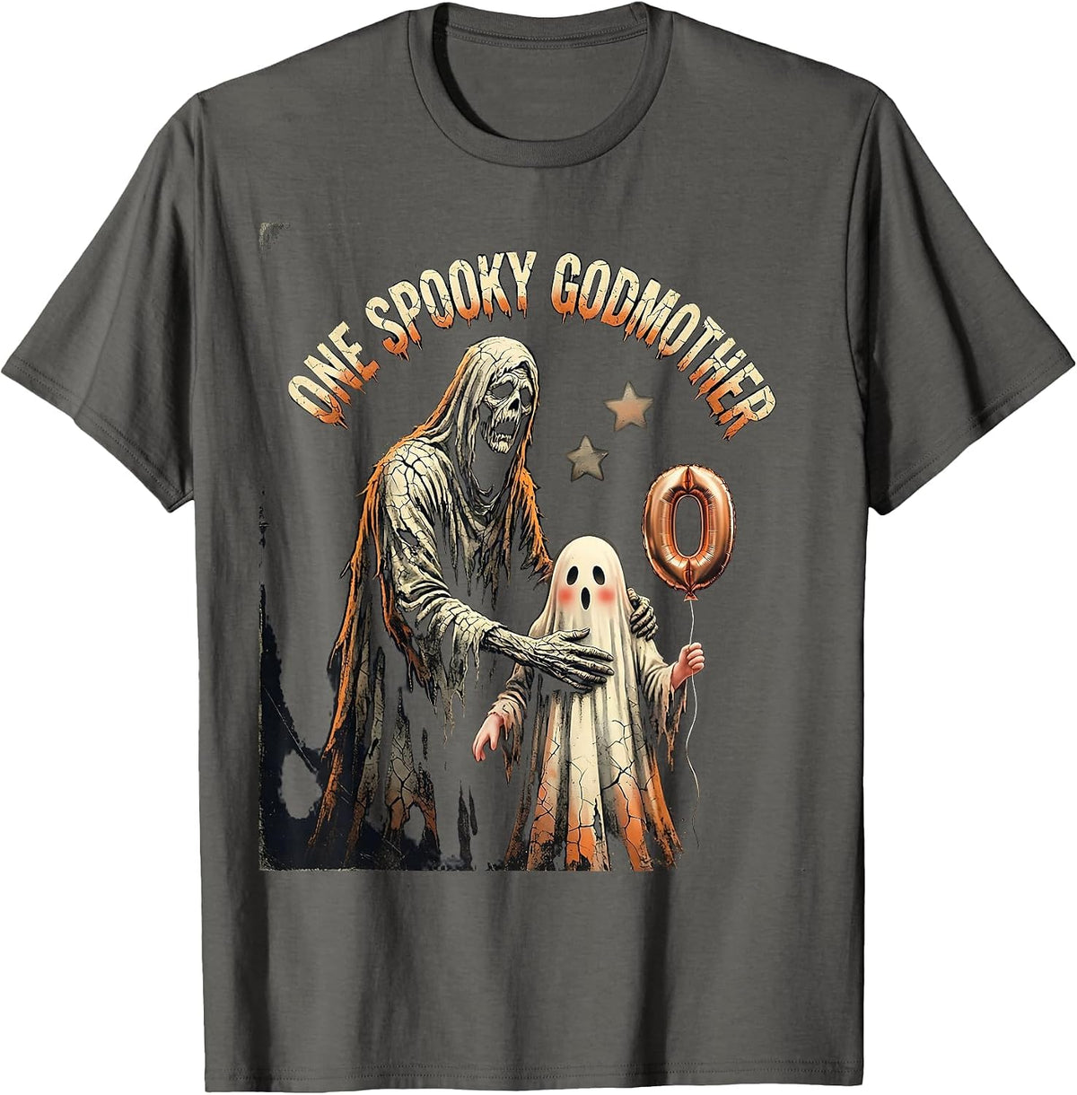 Men's One Spooky Godmother Distressed Ghost Toddler Halloween T-Shirt - Asphalt Grey