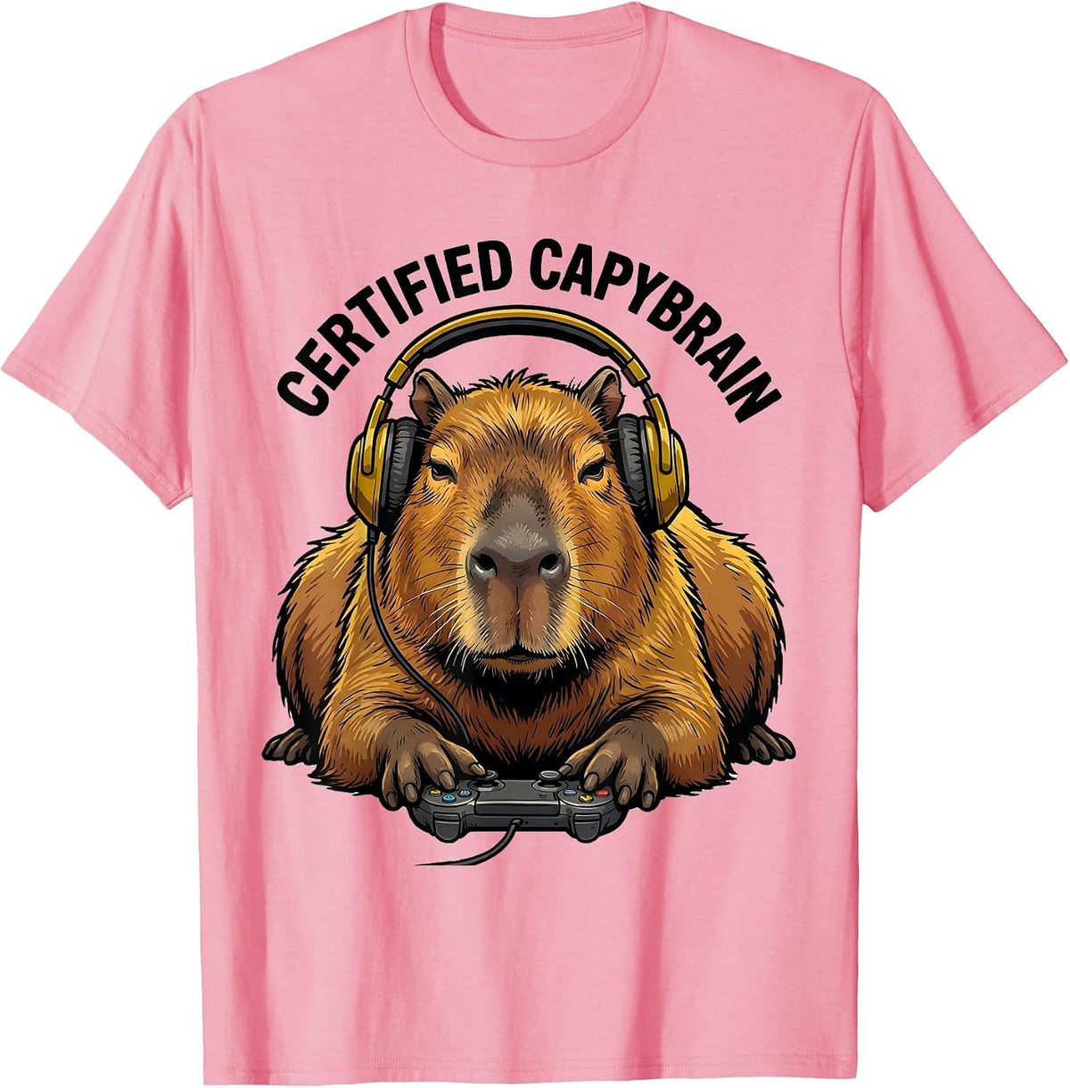 Men's Certified Capybrain Funny Capybara Gamer Meme Humor T-Shirt - Pink