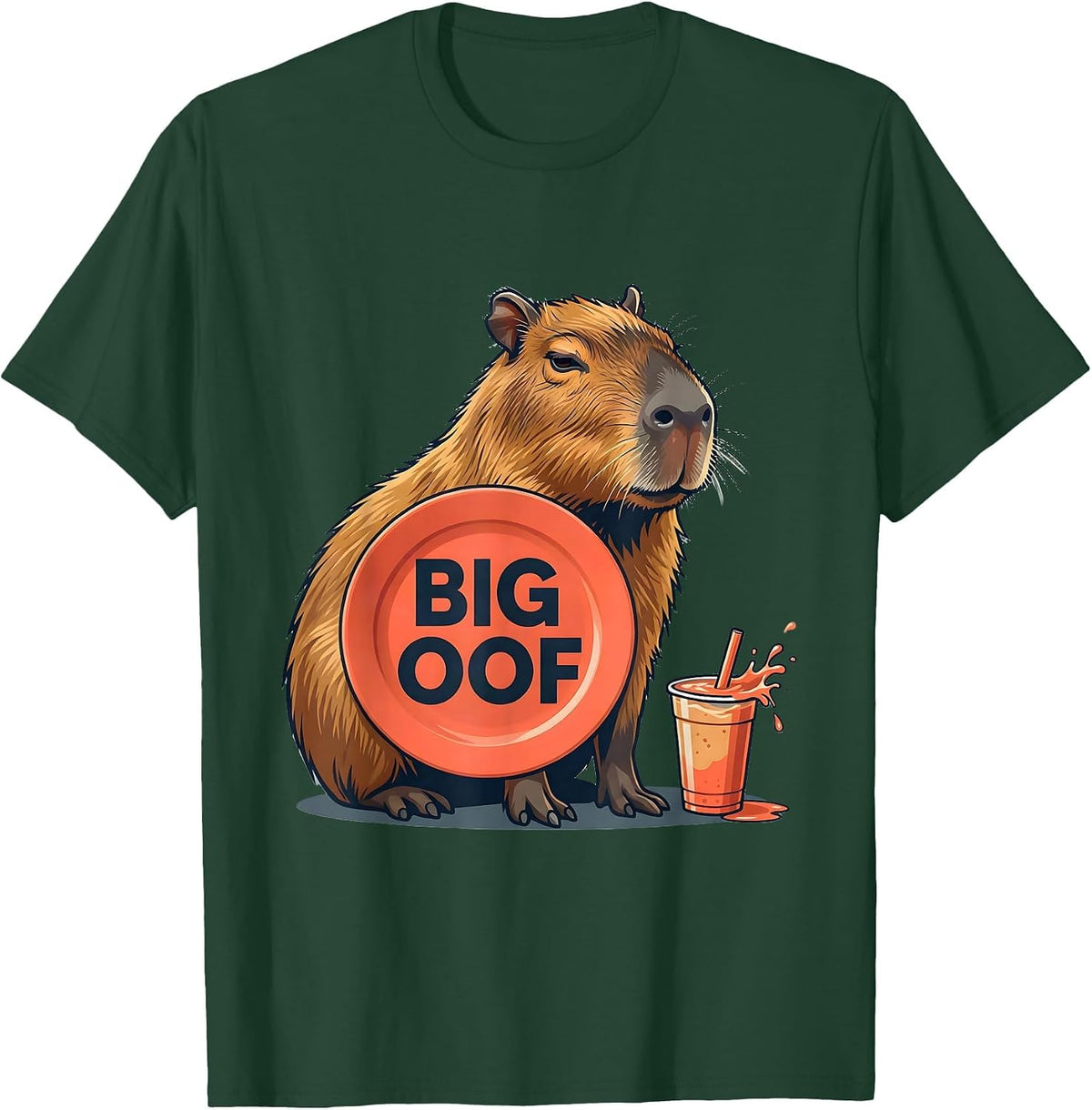 Men's Big Oof Funny Capybara Animal Meme Humor T-Shirt - Dark Green