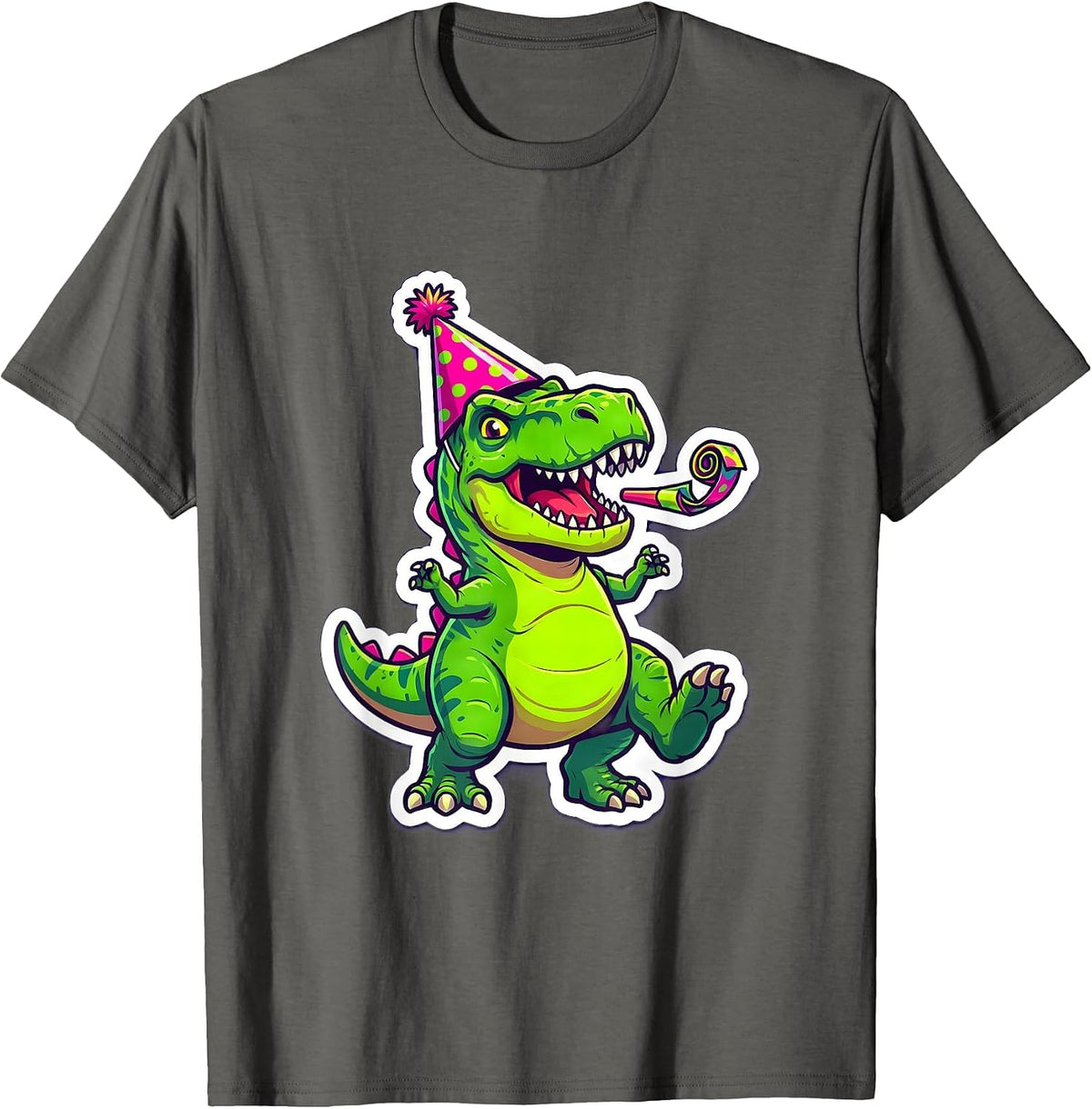 T-Rex Birthday Party Dinosaur Celebration T-Shirt - Asphalt Grey