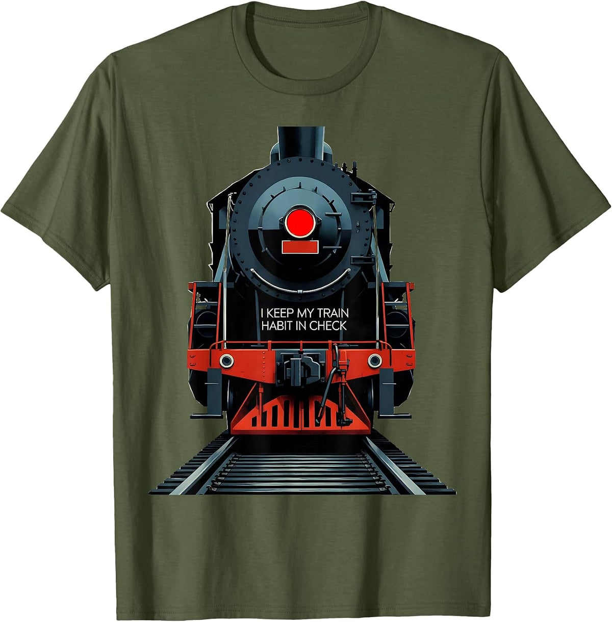 Men's I Keep My Train Habit In Check Funny Train Enthusiast Model T-Shirt - Olive Green