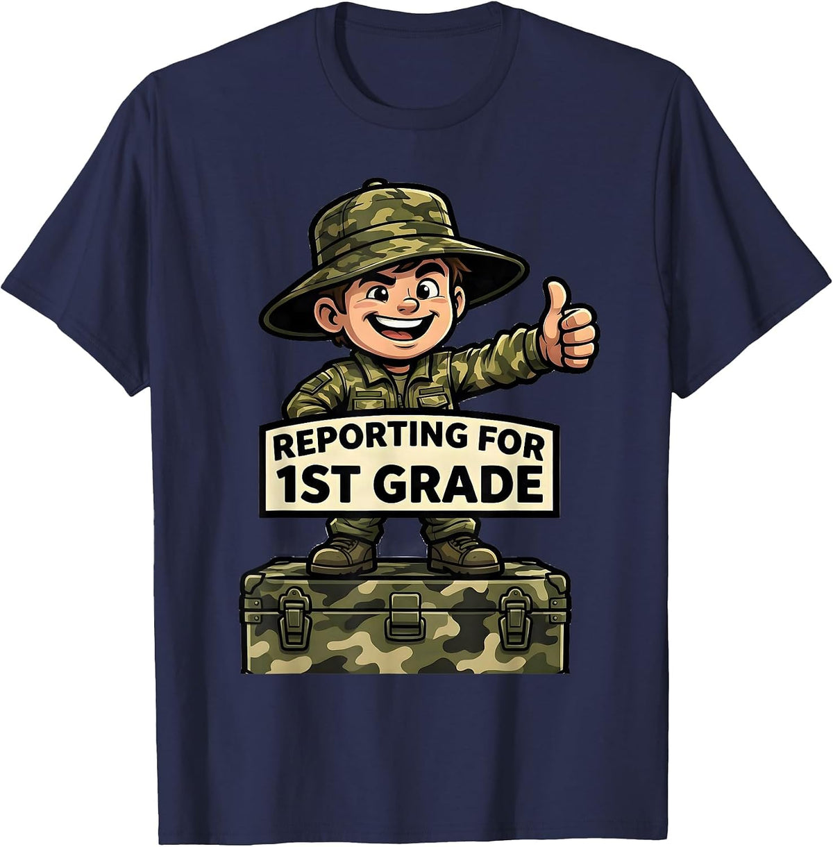 Men's Reporting For 1st Grade Camo First Grade Boy Back To School T-Shirt - Navy Blue