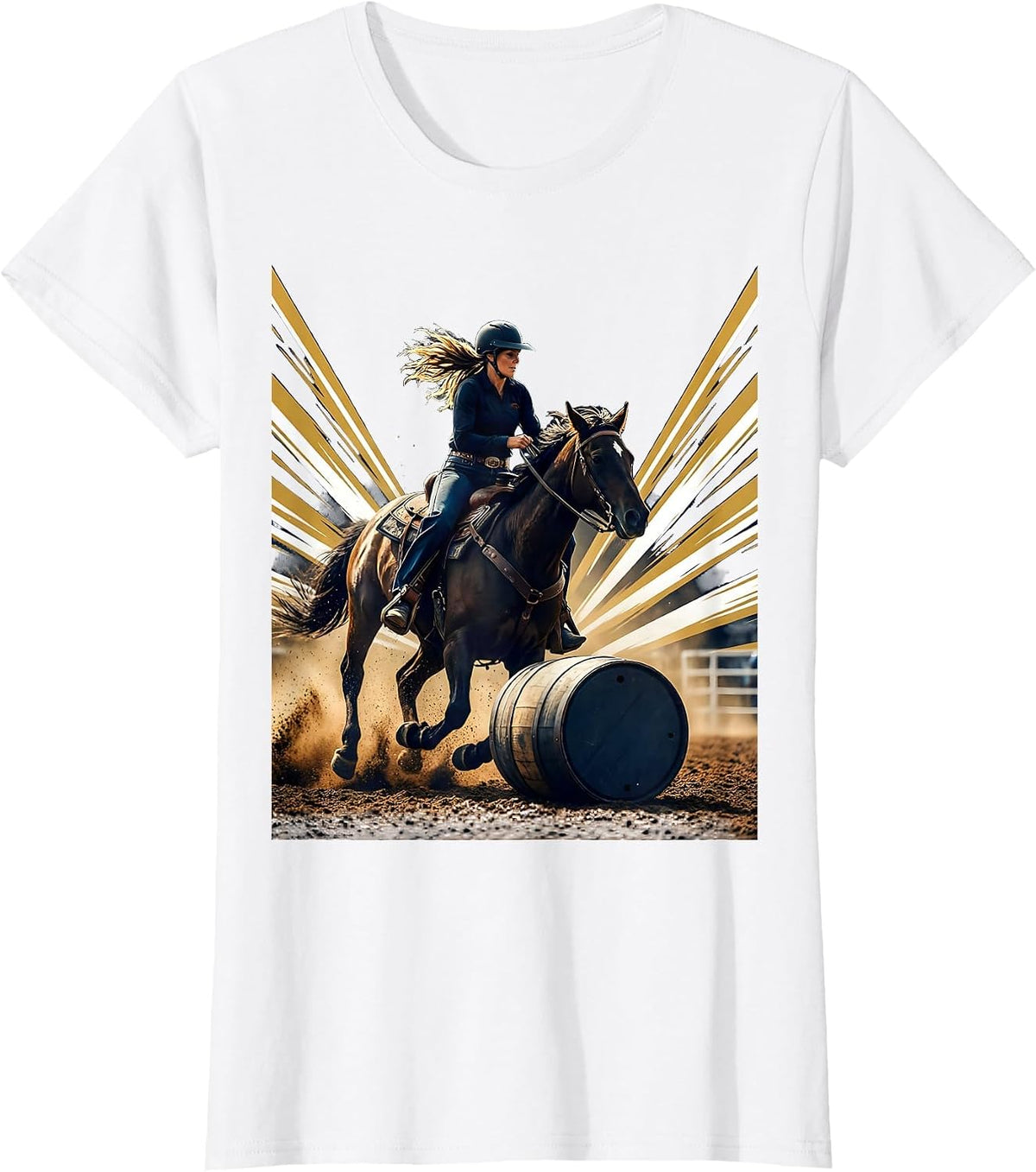 Women's Barrel Racing Ponytail Flying Rodeo Graphic T-Shirt - White