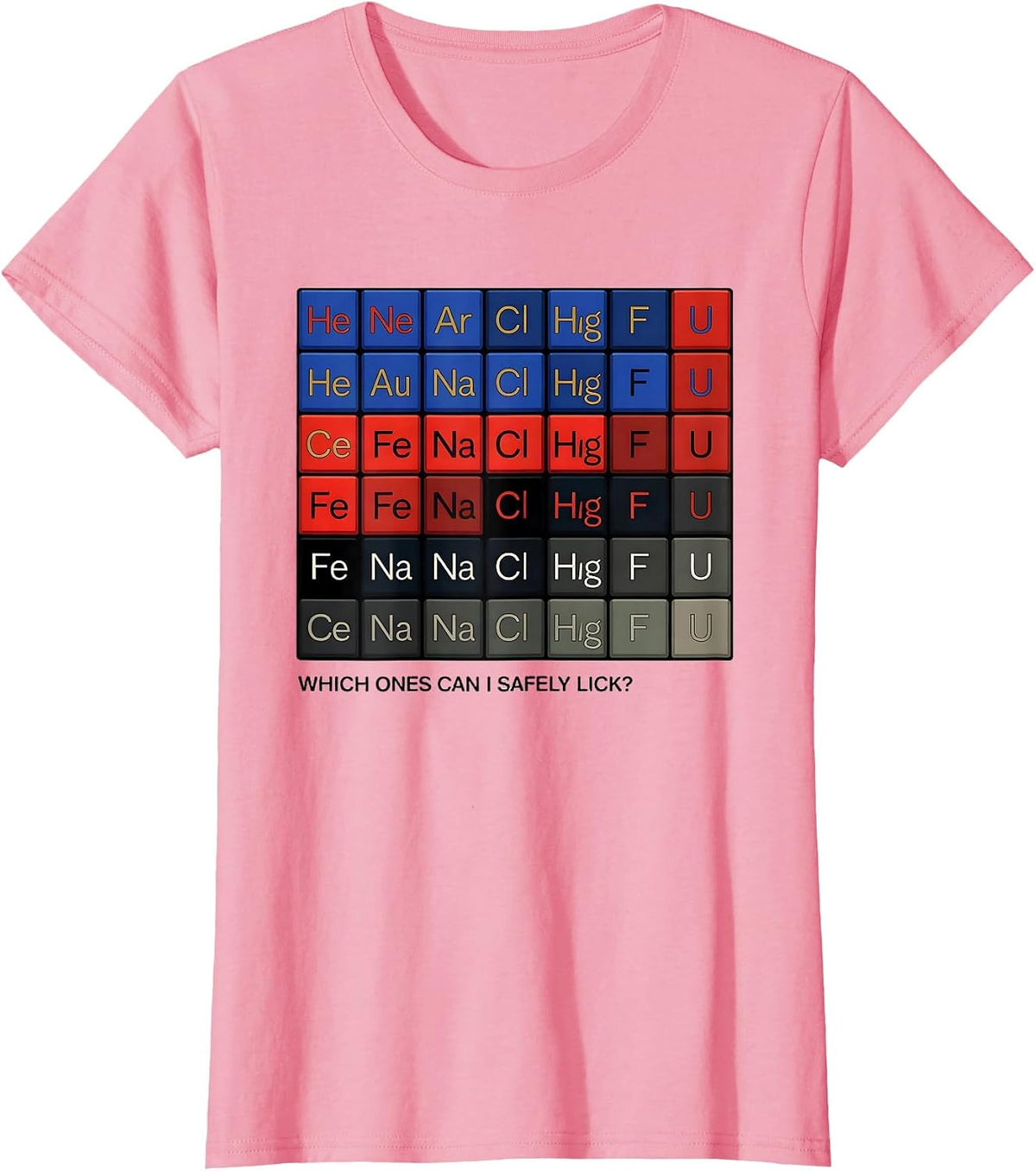 Women's Which Ones Can I Safely Lick Funny Periodic Table Science T-Shirt - Pink