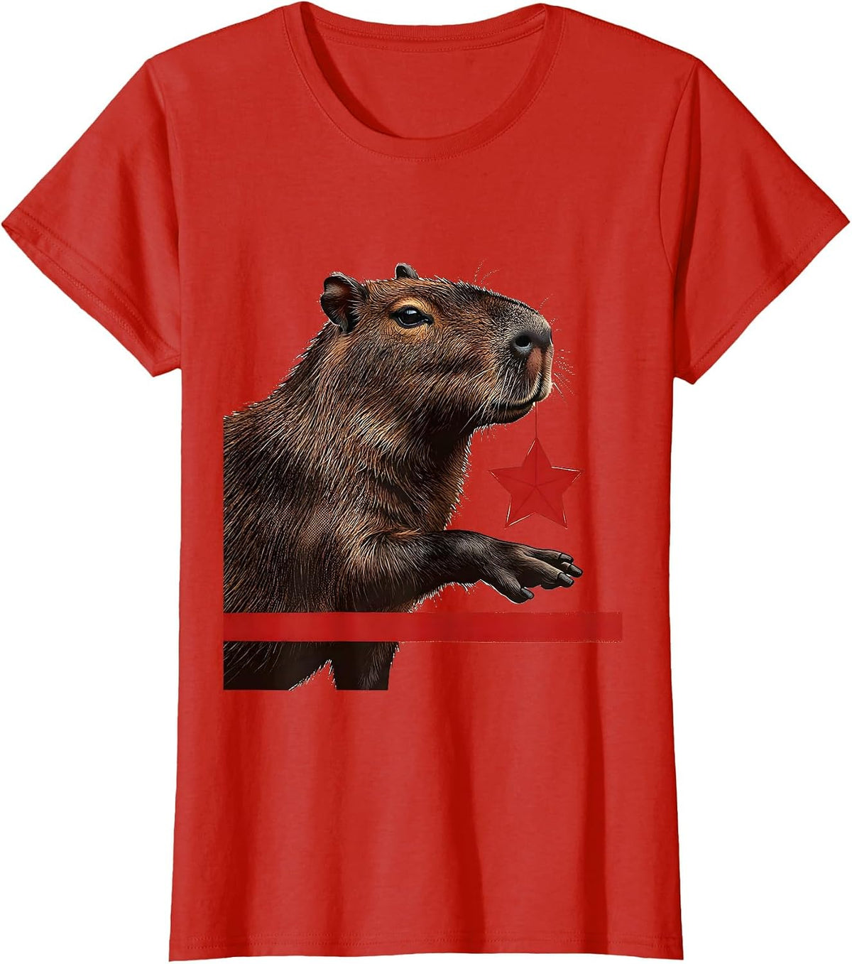 Capybara Star Wood Type Letterpress Funny Christmas T-Shirt - Red