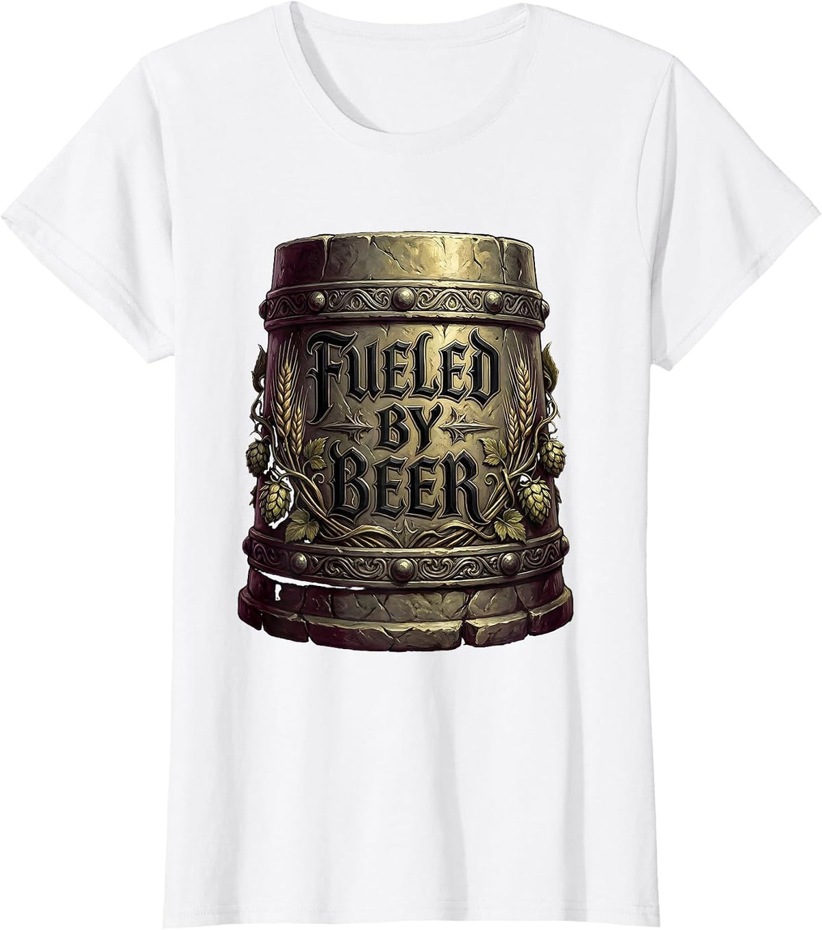 Women's Fueled by Beer Funny Drinking Design T-Shirt - White