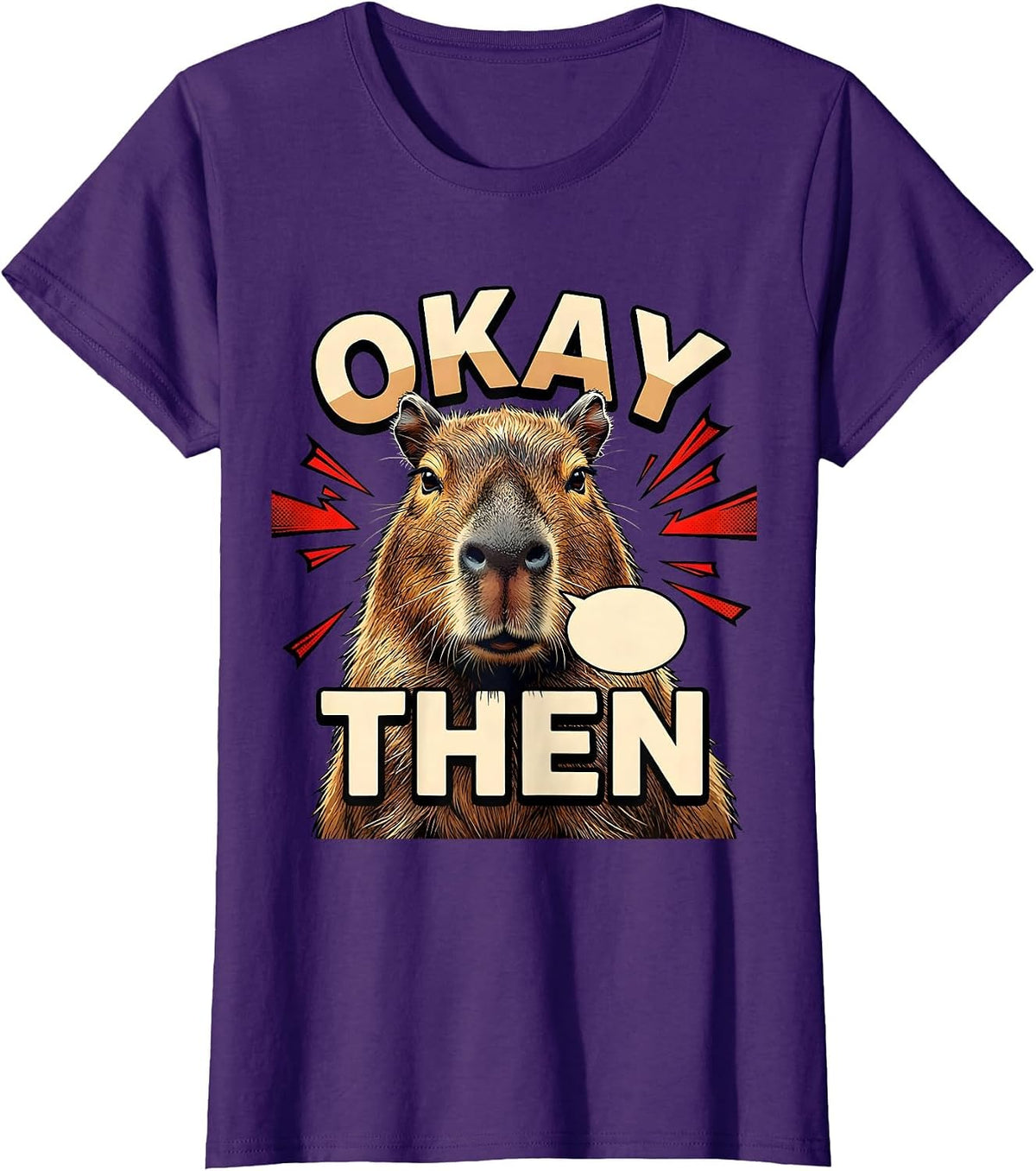 Women's Okay Then Comic Book Capybara Funny Animal Lover Meme T-Shirt - Purple