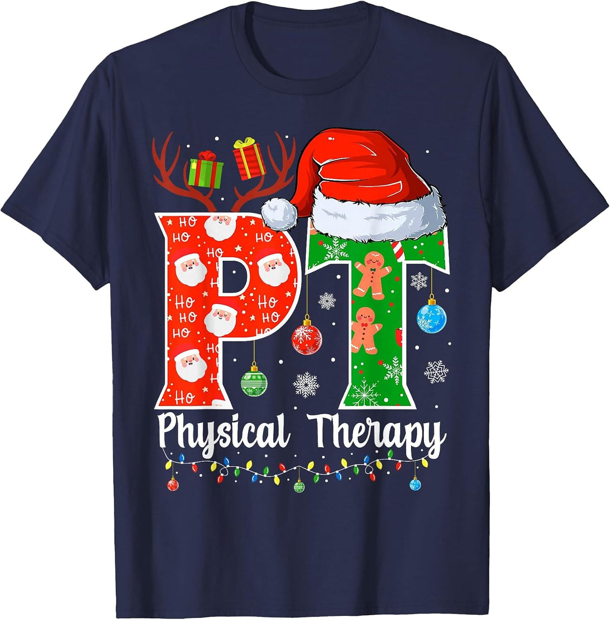 PT Christmas Physical Therapy Christmas PT Xmas T-Shirt - Navy Blue
