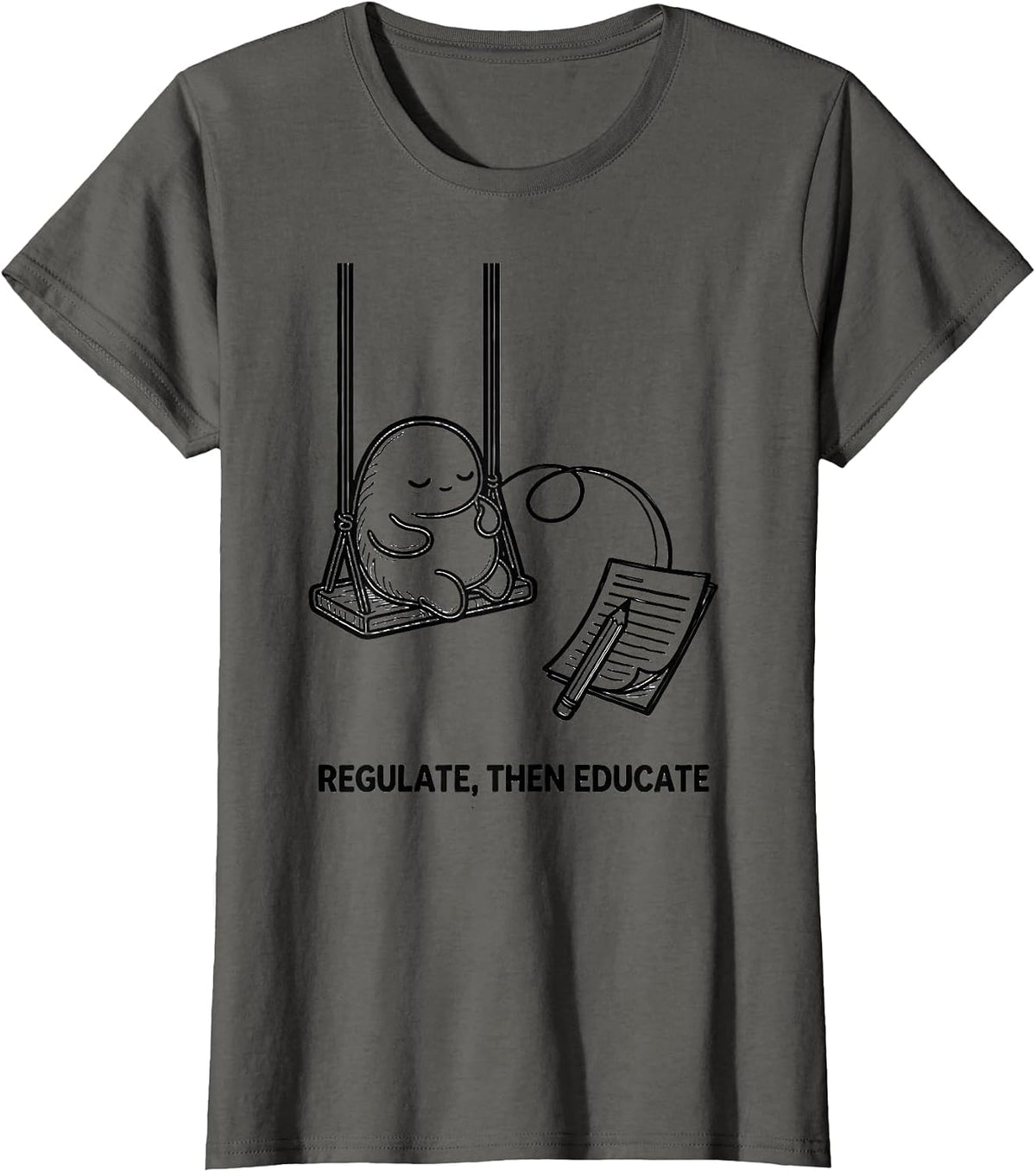 Women's Regulate Then Educate Line Art Occupational Therapy Sensory T-Shirt - Asphalt Grey