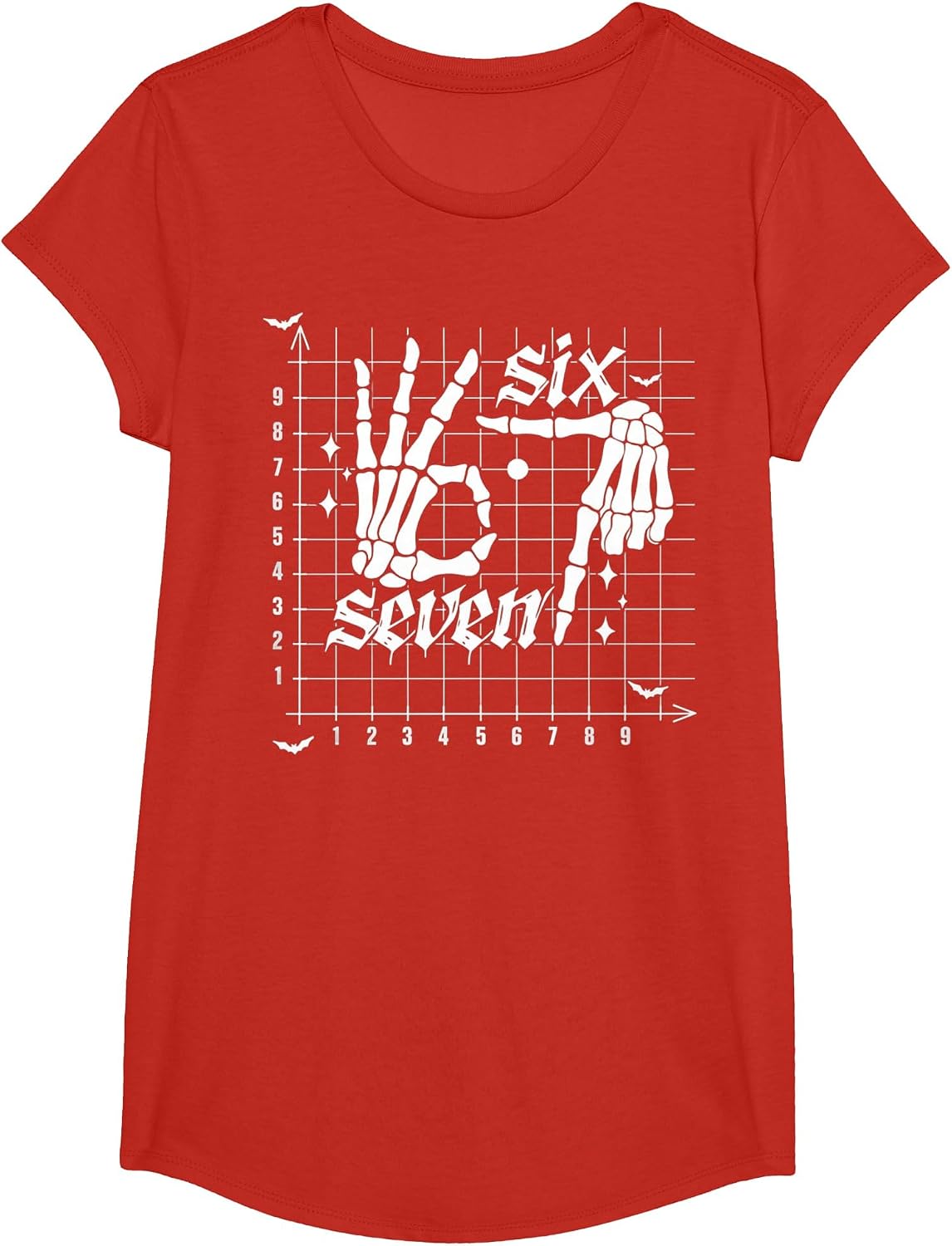 Six Seven Coordinate (6,7) Funny Skeleton Math Teacher 67 T-Shirt - Girls Red