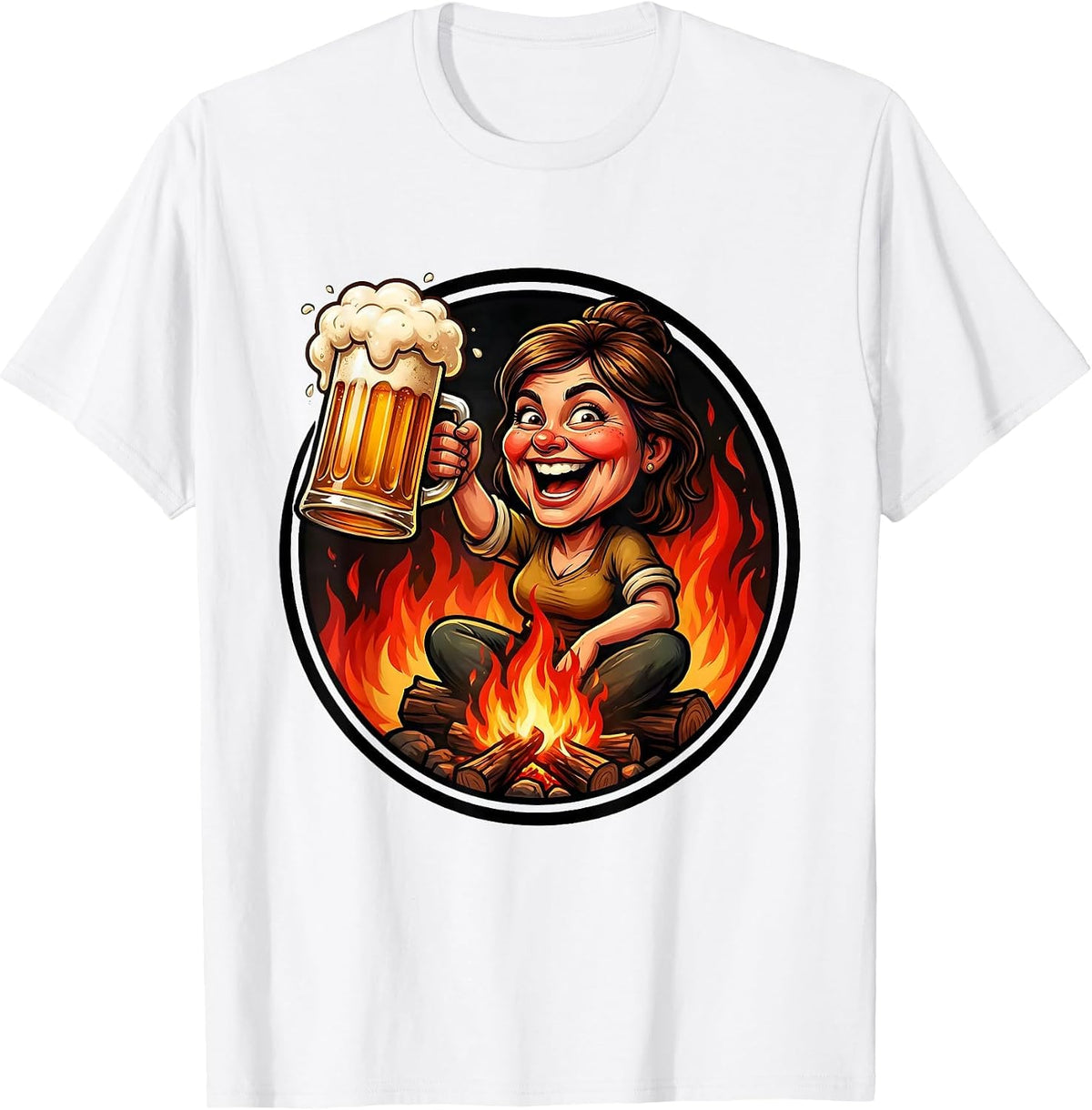 Men's Woman With Beer Mug Campfire Graphic T-Shirt - White