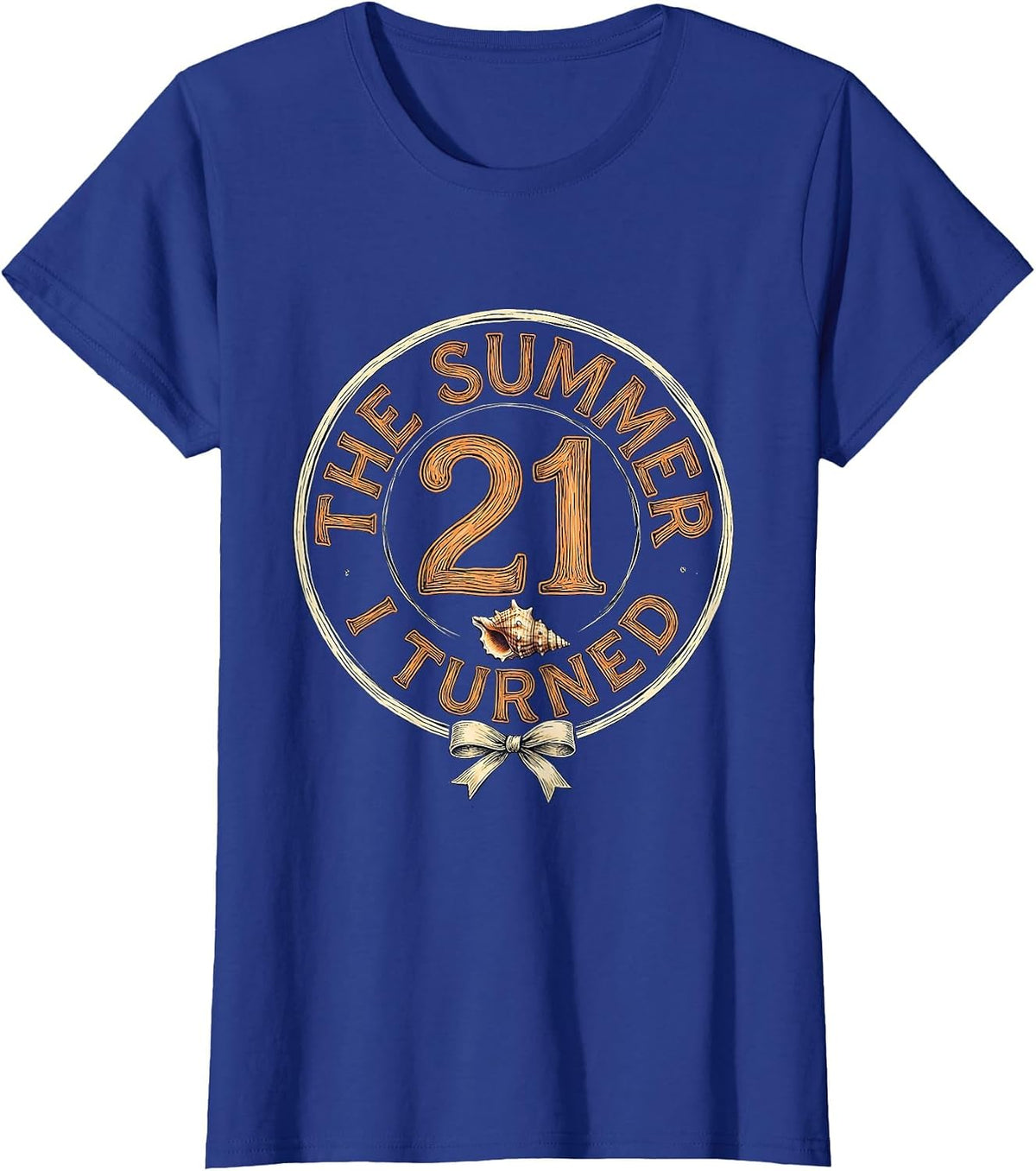 Women's The Summer I Turned 21 Vintage Bow Coastal Summer Birthday T-Shirt - Royal Blue