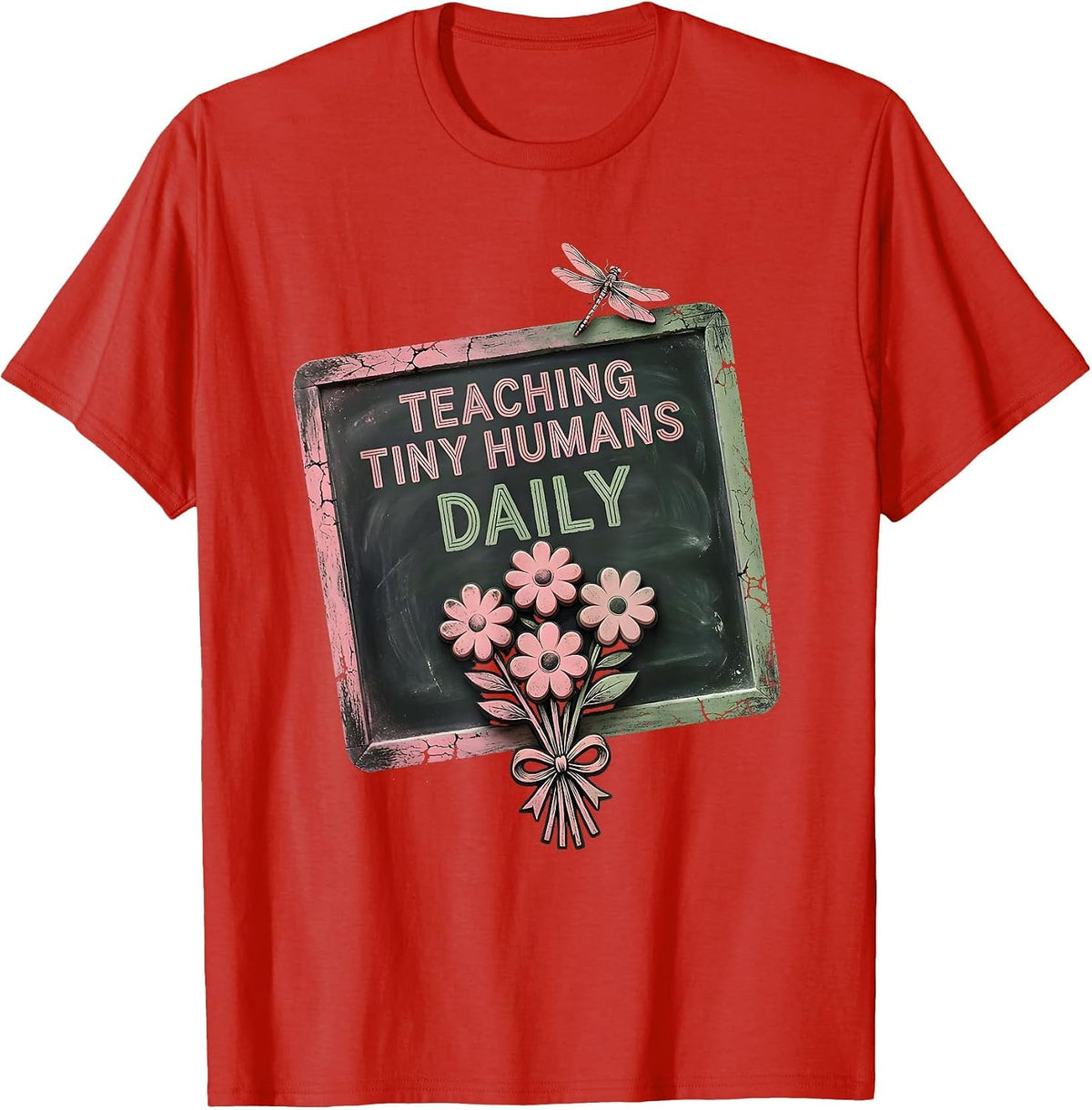 Men's Teaching Tiny Humans Daily Preschool Teacher Design T-Shirt - Red