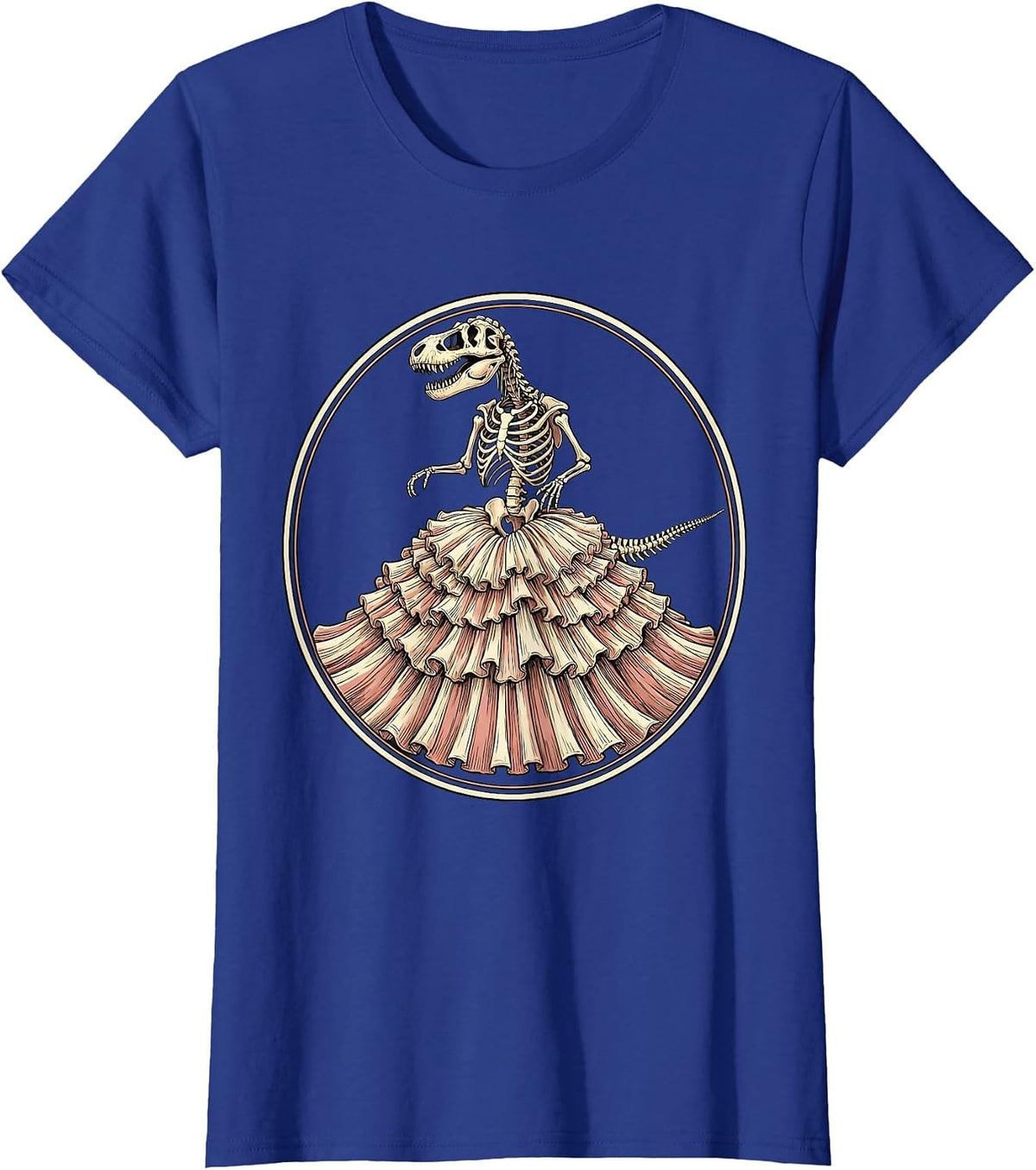 Women's Dinosaur Skeleton Ballgown Elegant Dino Art T-Shirt - Royal Blue