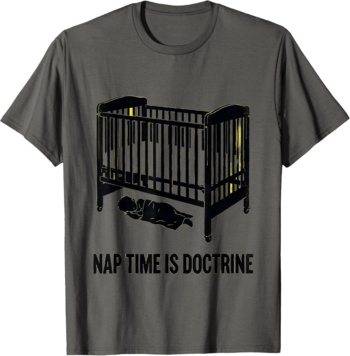 Men's Nap Time Is Doctrine Stencil Graphic Childcare Teacher T-Shirt - Asphalt Grey
