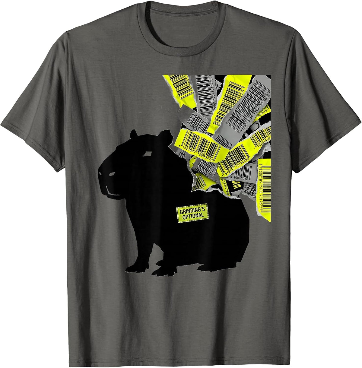 Grinding's Optional Funny Capybara Meme Gamer Humor T-Shirt - Asphalt Grey