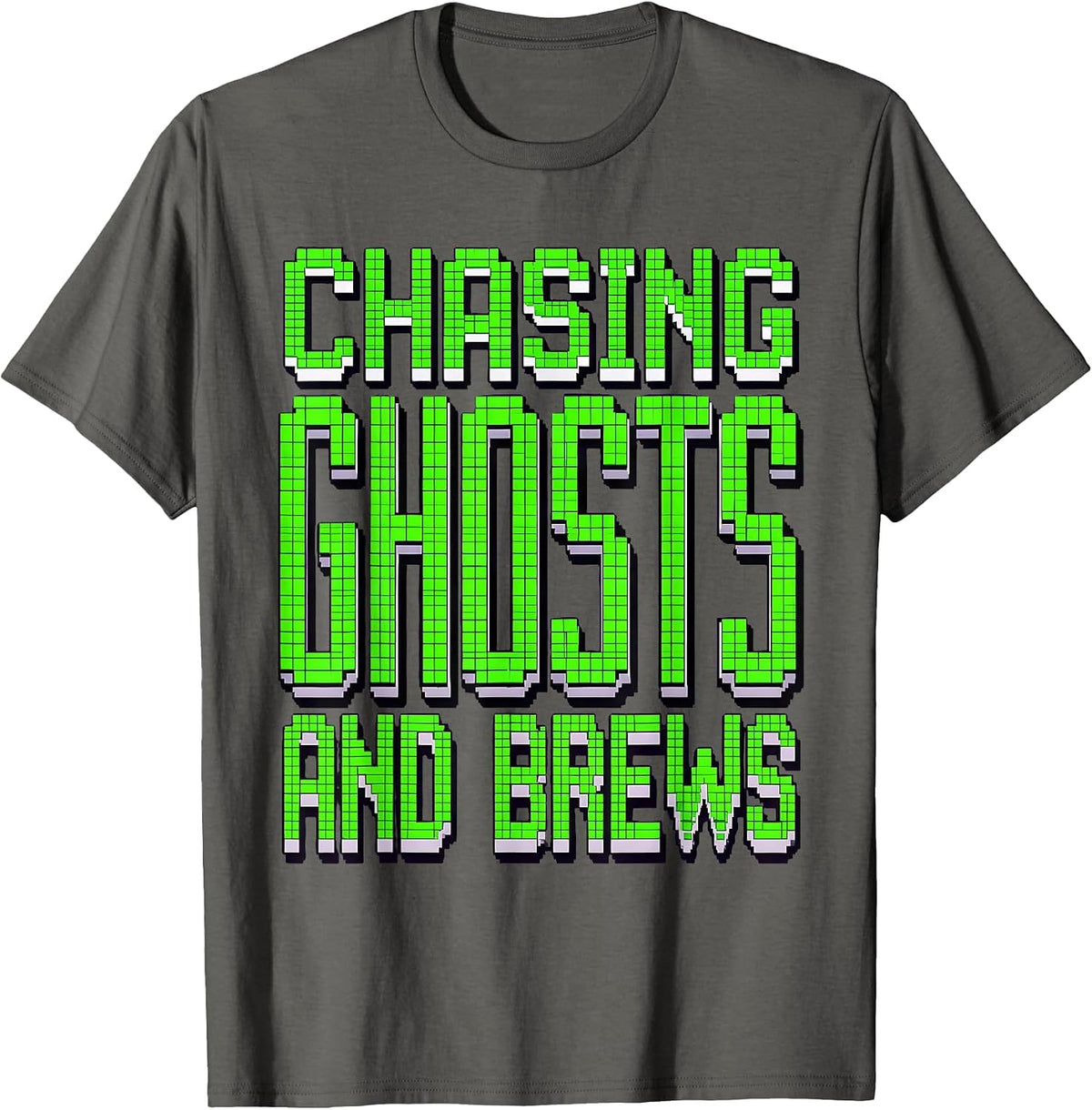 Chasing Ghosts and Brews Halloween Design T-Shirt - Asphalt Grey
