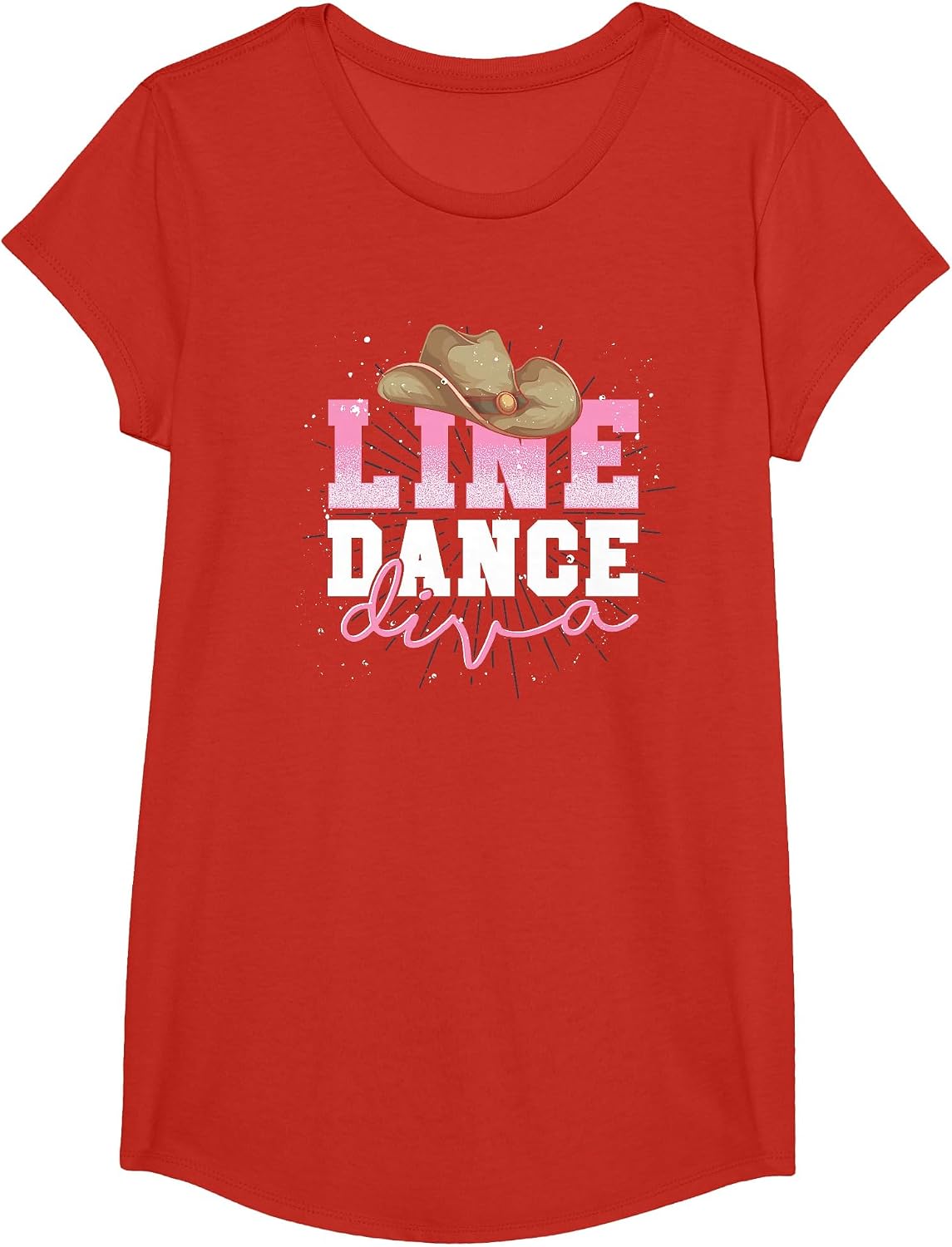 Line Dancing Western Cowgirl Diva Women Cowboy Line Dance T-Shirt - Girls Red