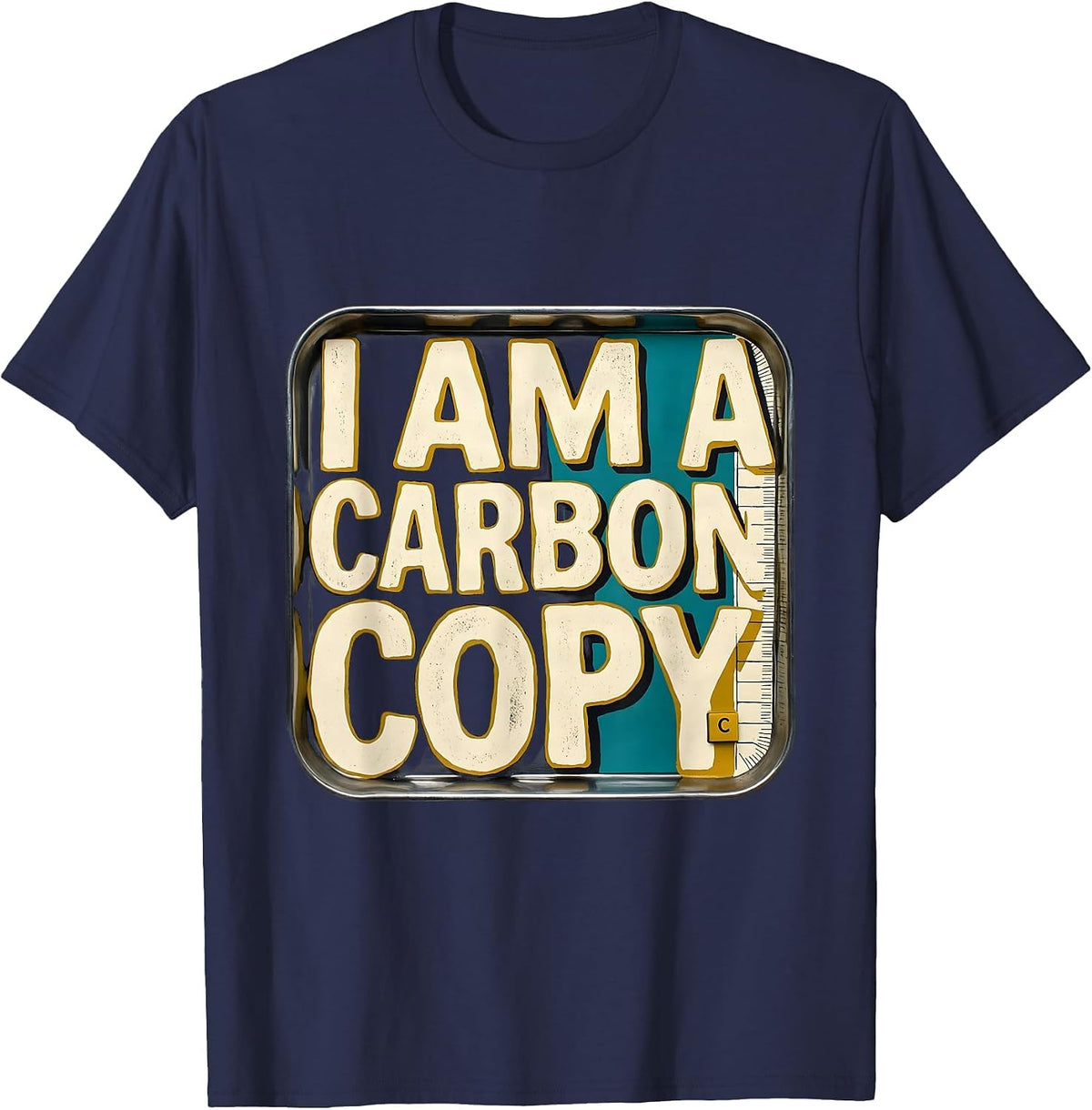 Men's I Am A Carbon Copy Midcentury Modern Chemistry Pun Humor T-Shirt - Navy Blue