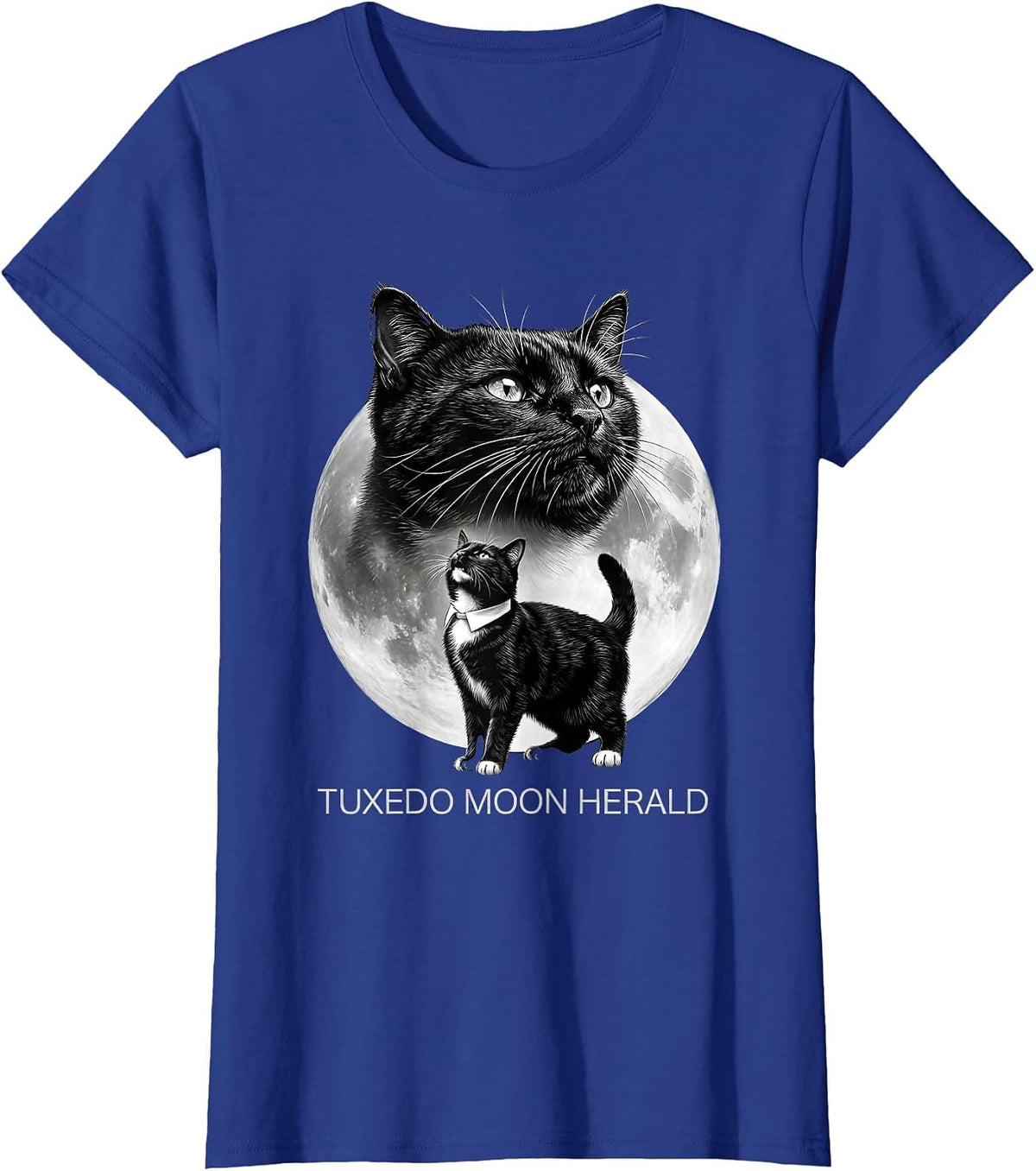 Women's Tuxedo Moon Herald Monochromatic Tuxedo Cat Lover Fantasy T-Shirt - Royal Blue