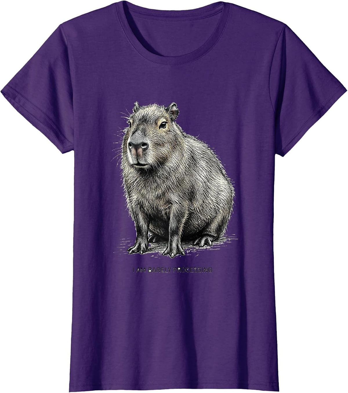 Women's I Am Barely Processing Funny Capybara Meme Animal Humor T-Shirt - Purple