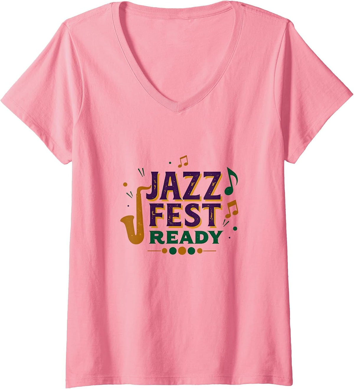 Women's Jazz Fest Ready Mardi Gras Design V-Neck T-Shirt - Pink