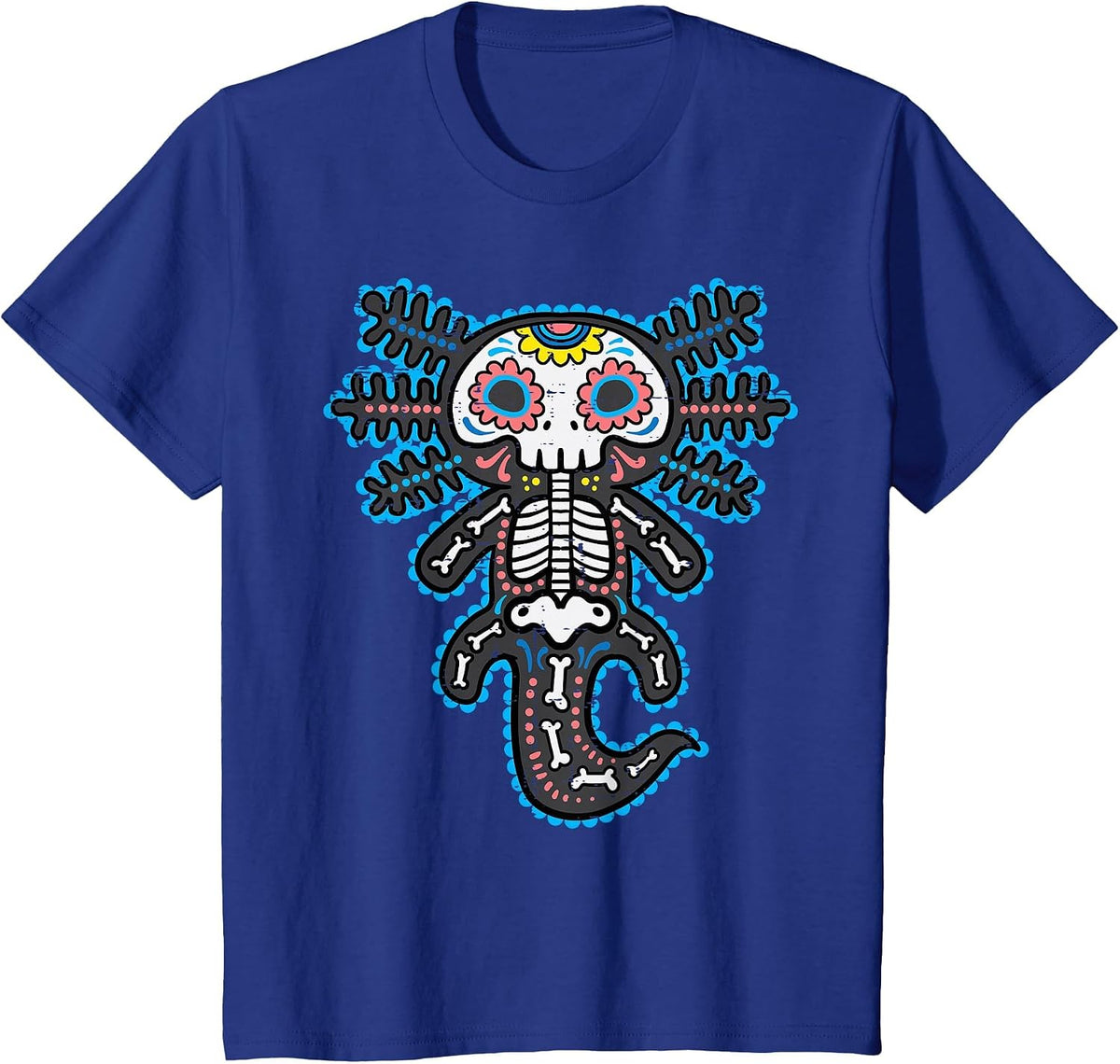 Sugar Skull Axolotl Skeleton Halloween Dia De Los Muertos T-Shirt - Royal Blue